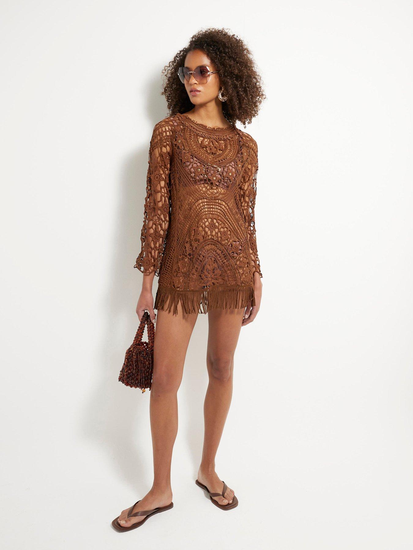 undefined Crochet Tunic Dress - Brown