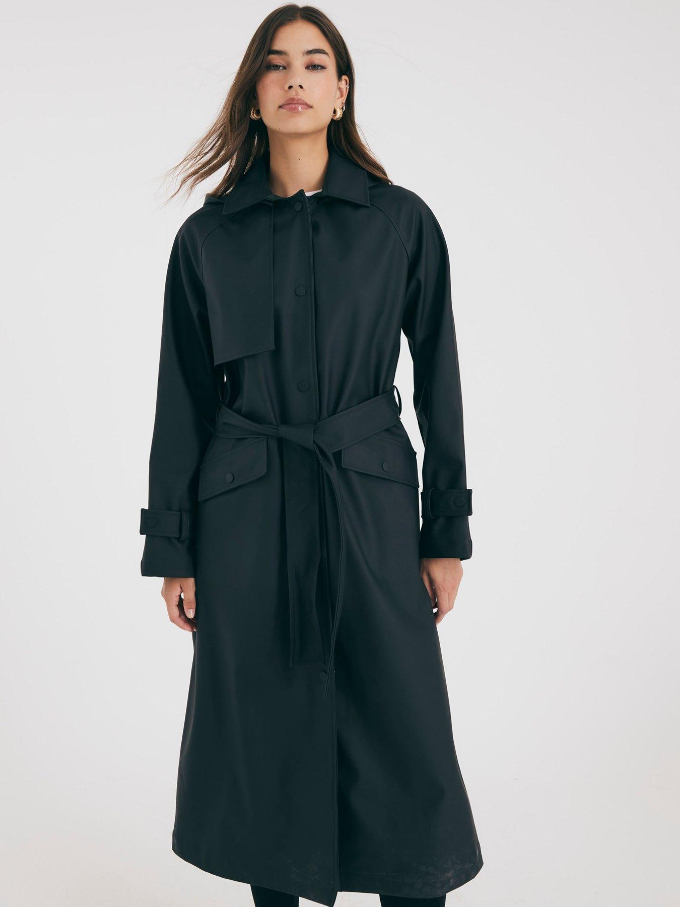 River Island Belted Trench Raincoat - Black