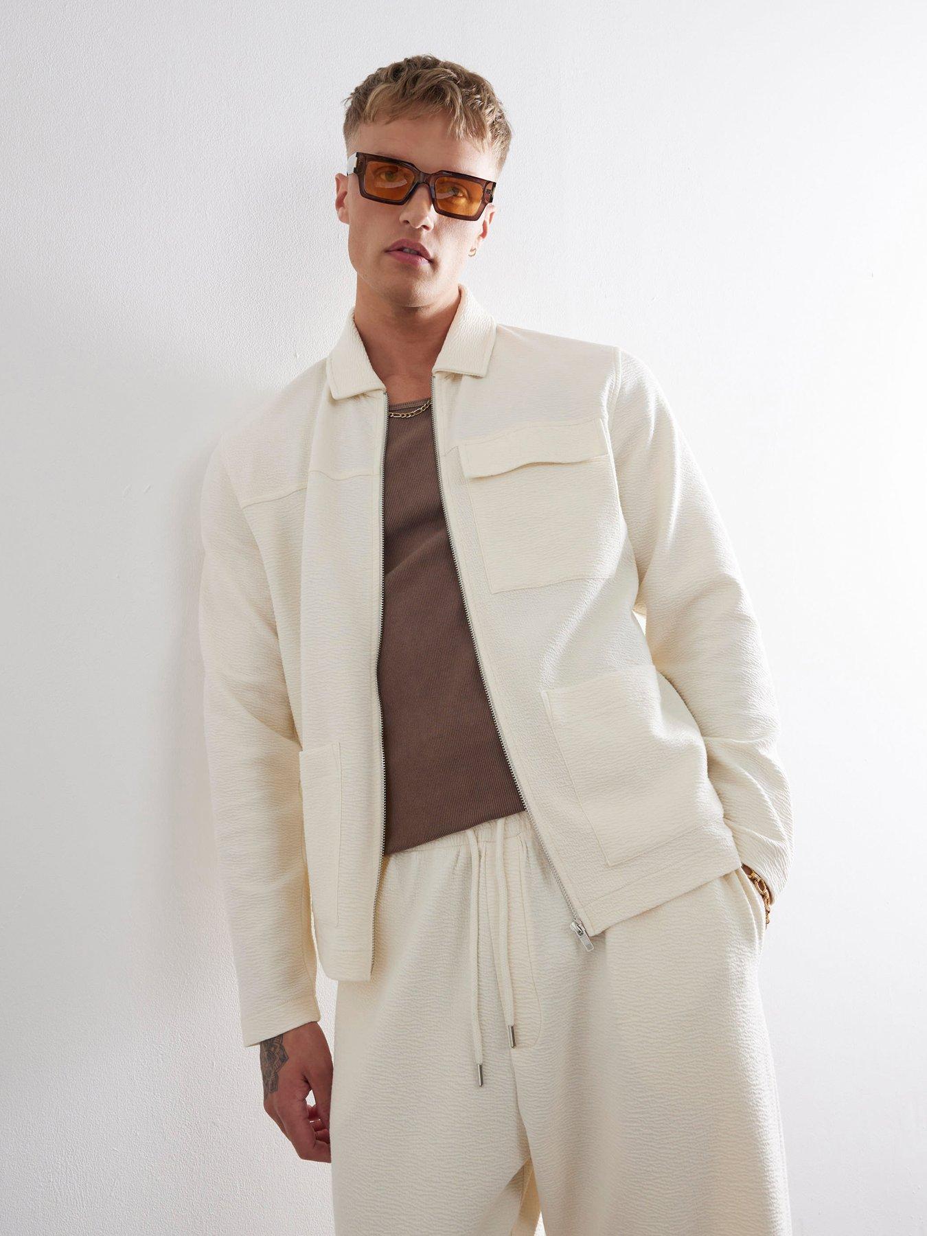 undefined Long Sleeve Textured Smart Overshirt - Off White