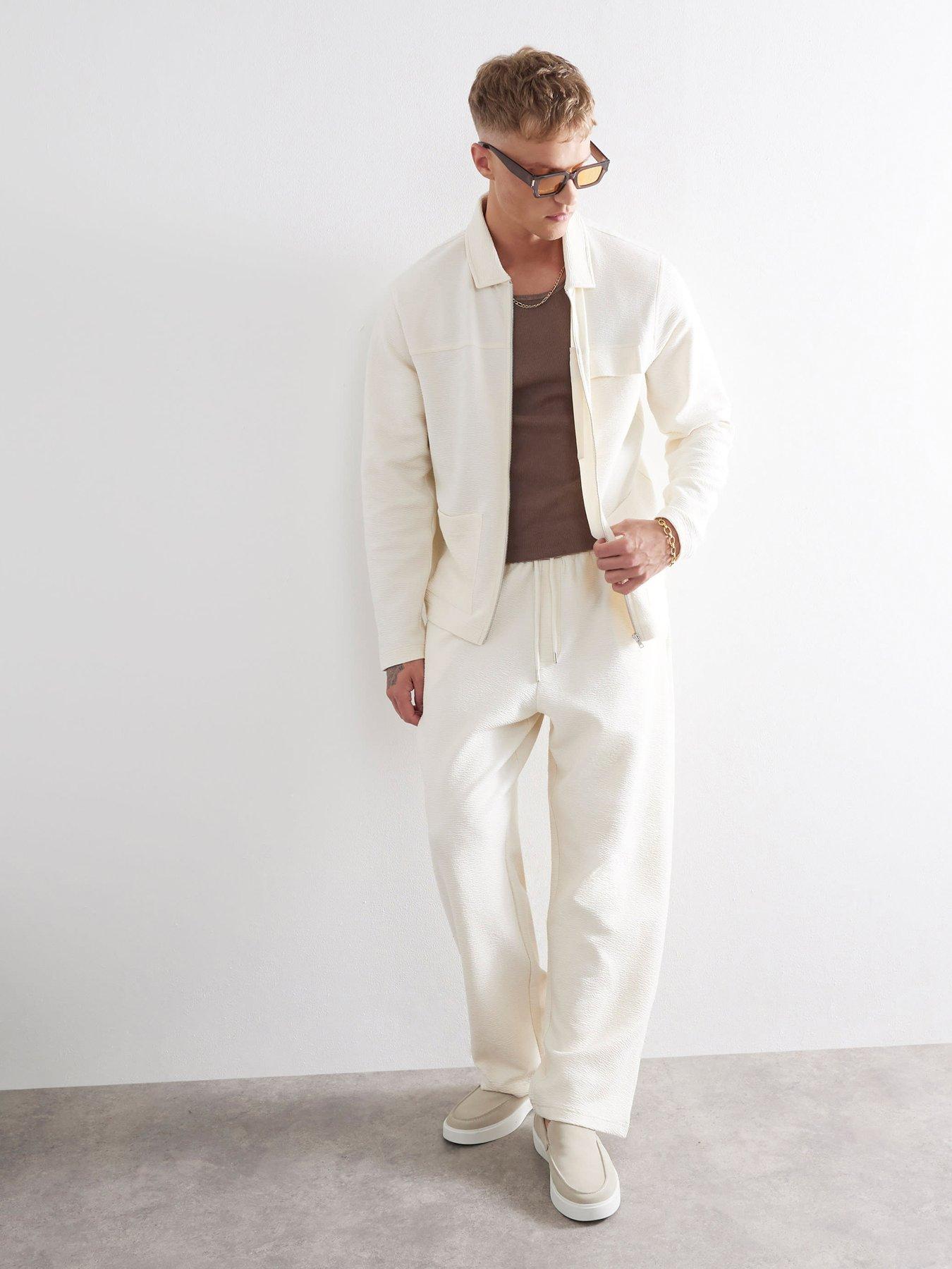 Image 3 of 4 of River Island Long Sleeve Textured Smart Overshirt - Off White