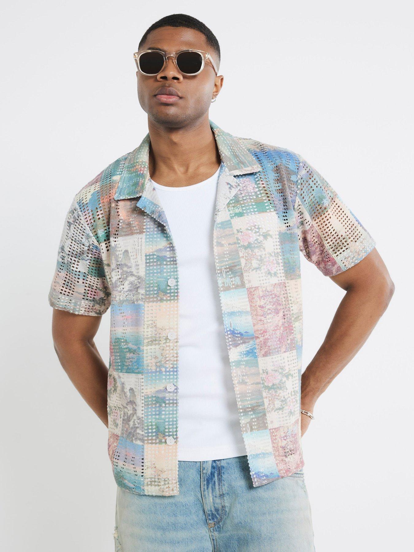 undefined Japanese Scenic Print Graphic Crochet Shirt - Multi