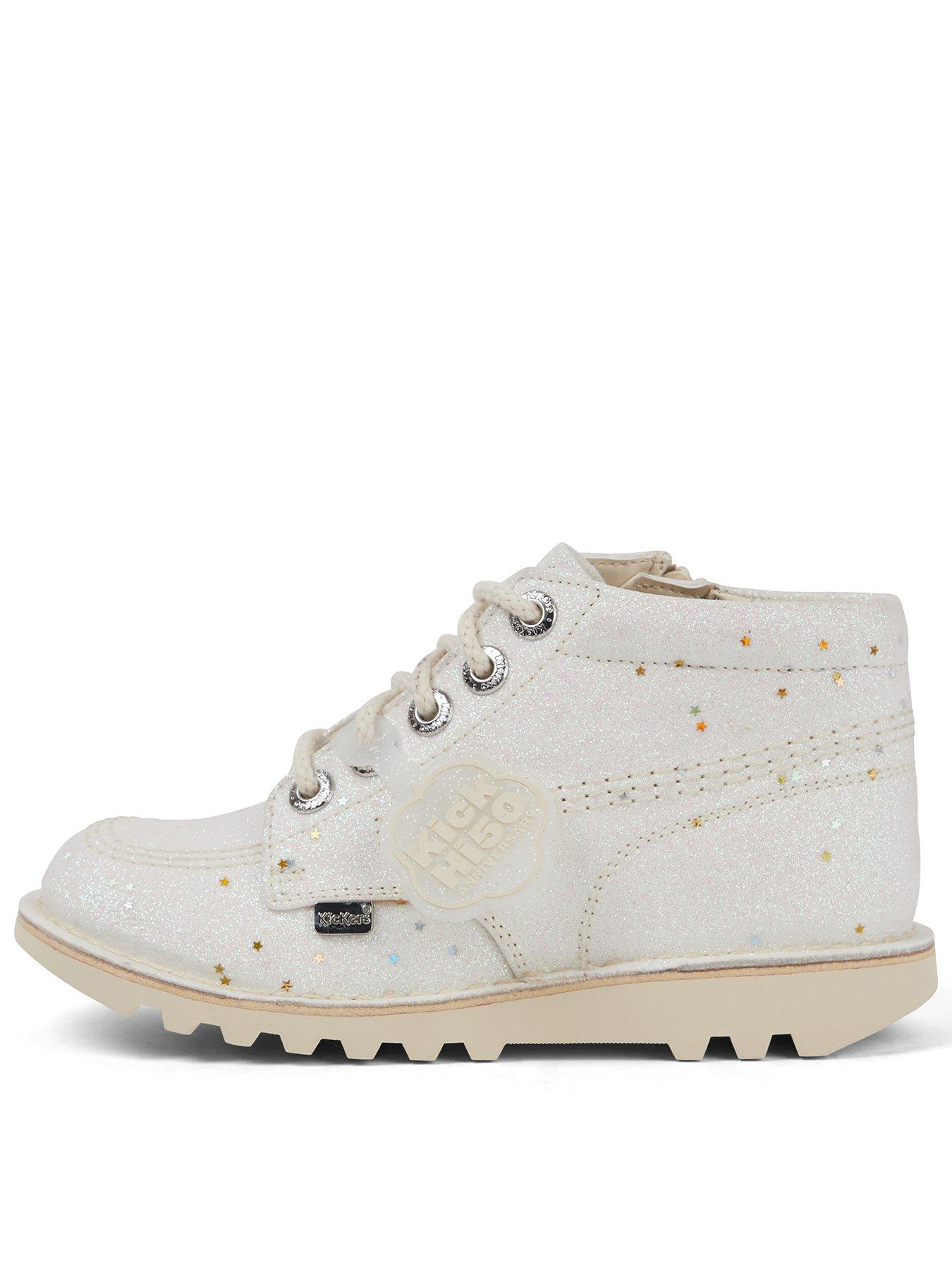 Kickers Bar Glitter Text Chaussures, Blanc, 24 EU