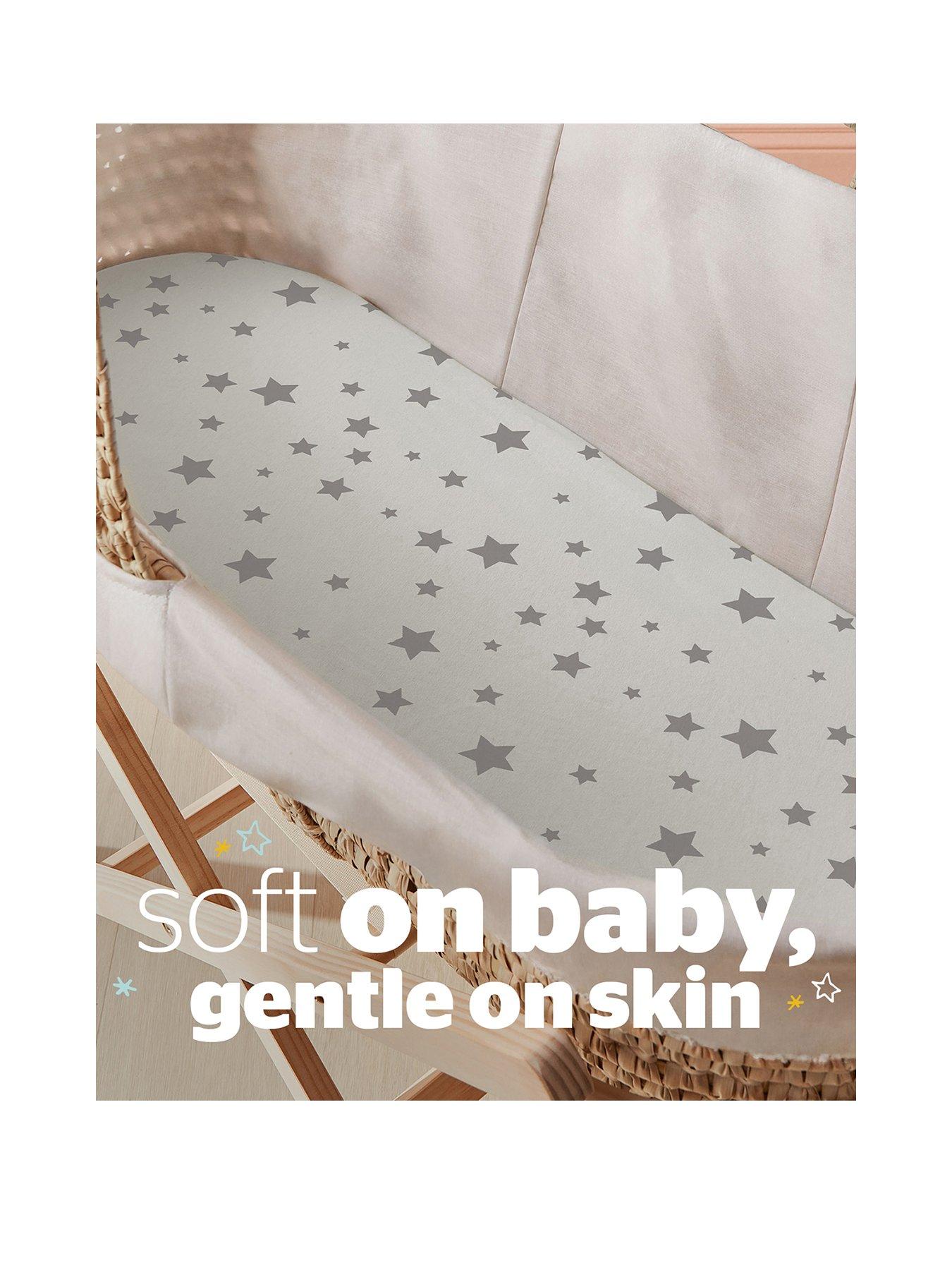 Image 2 of 6 of Silentnight Safe Nights 2 x Pack 100% Cotton Moses Basket Fitted Sheets - 74cm x 28cm (Grey Stars)