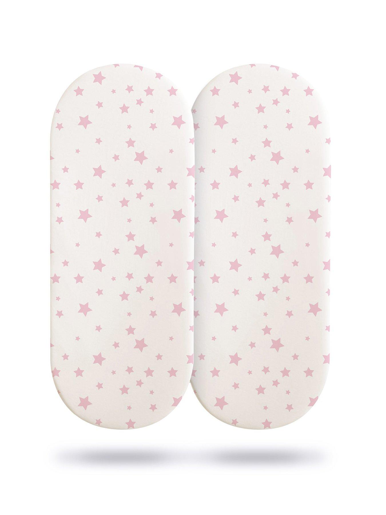Image 1 of 7 of Silentnight Safe Nights 2 x Pack 100% Cotton Moses Basket Fitted Sheets - 74cm x 28cm (Pink Stars)