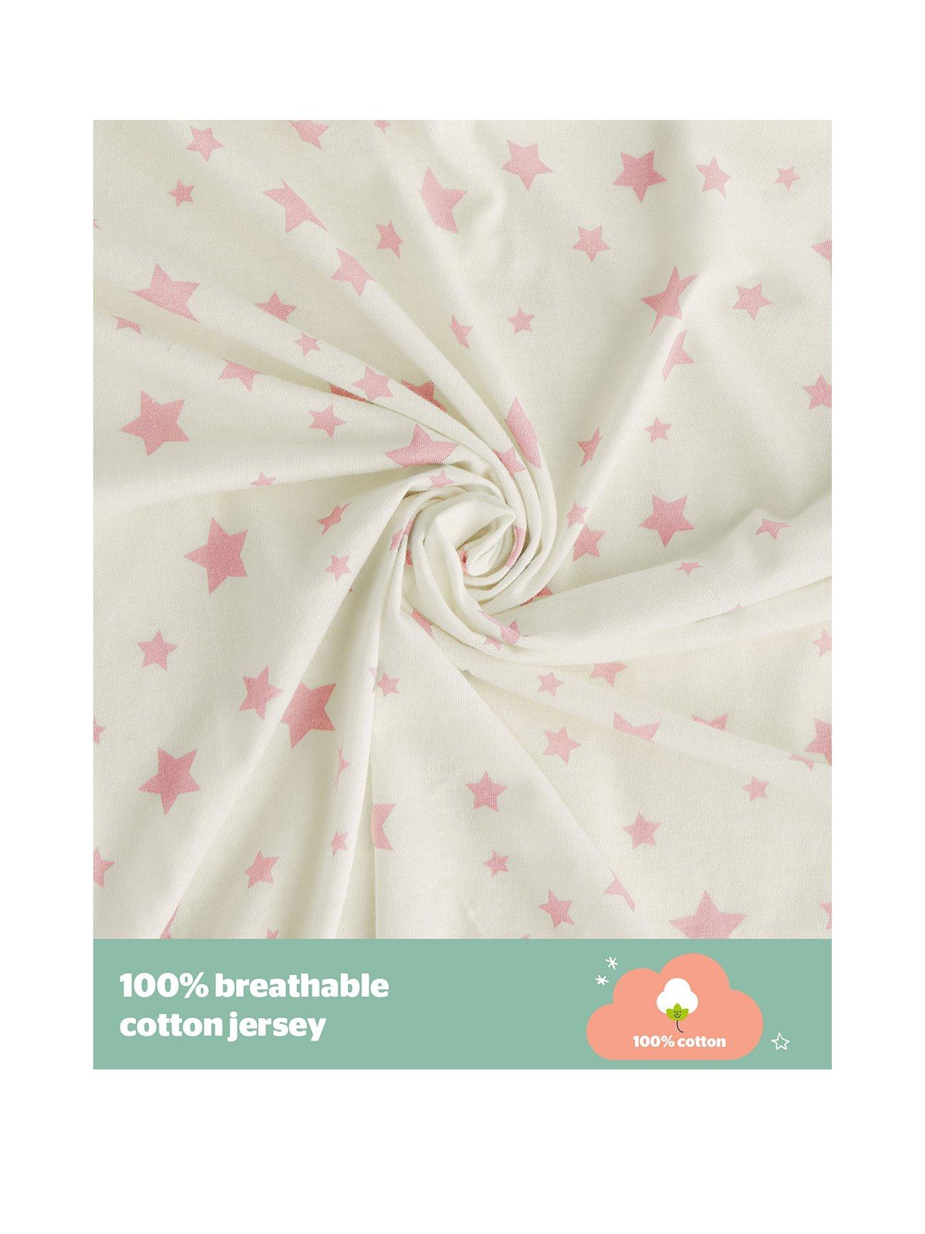 Image 3 of 7 of Silentnight Safe Nights 2 x Pack 100% Cotton Moses Basket Fitted Sheets - 74cm x 28cm (Pink Stars)
