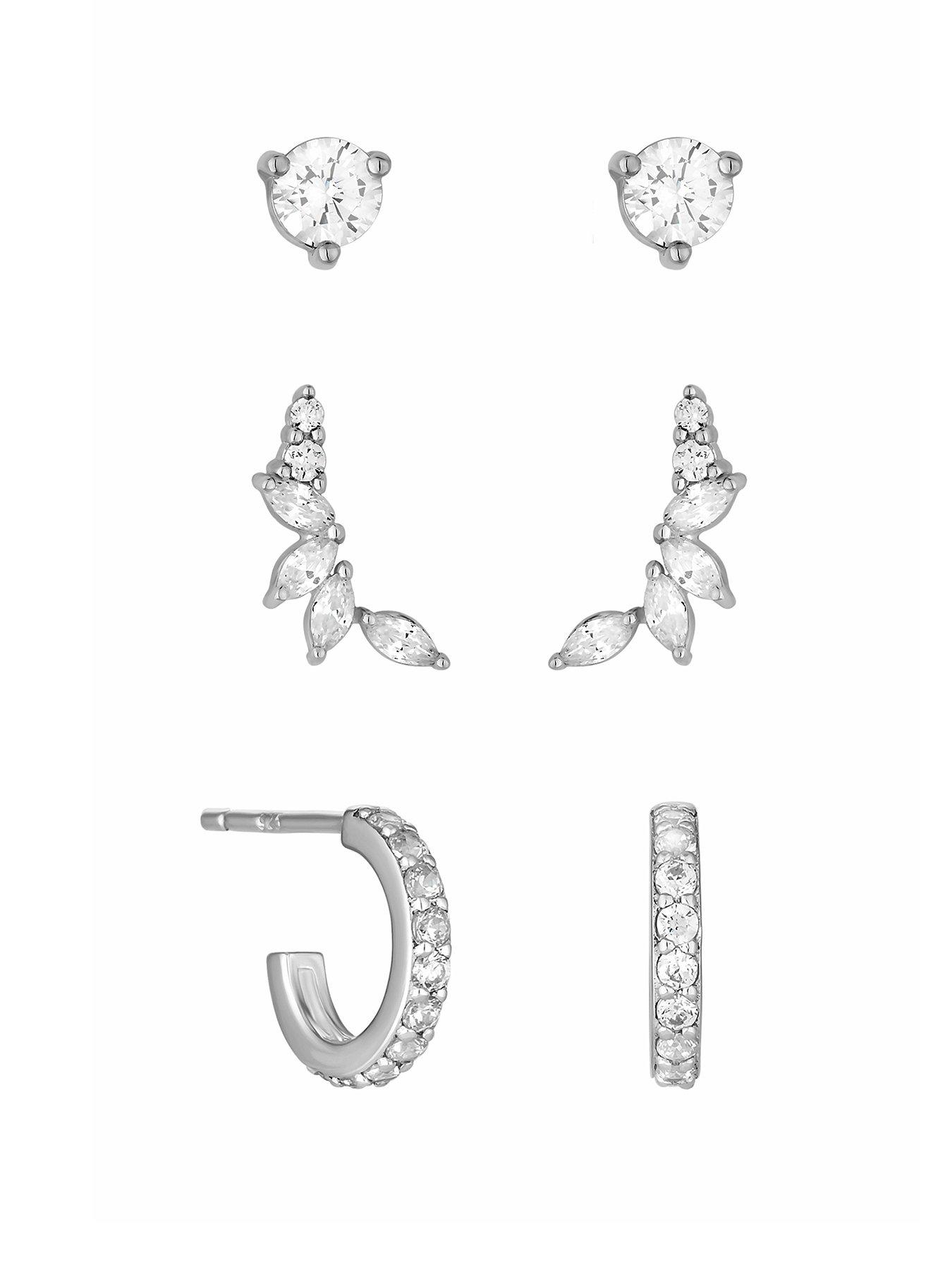 undefined Sterling Silver 925 Cubic Zirconia Climber Earrings - Pack of 3