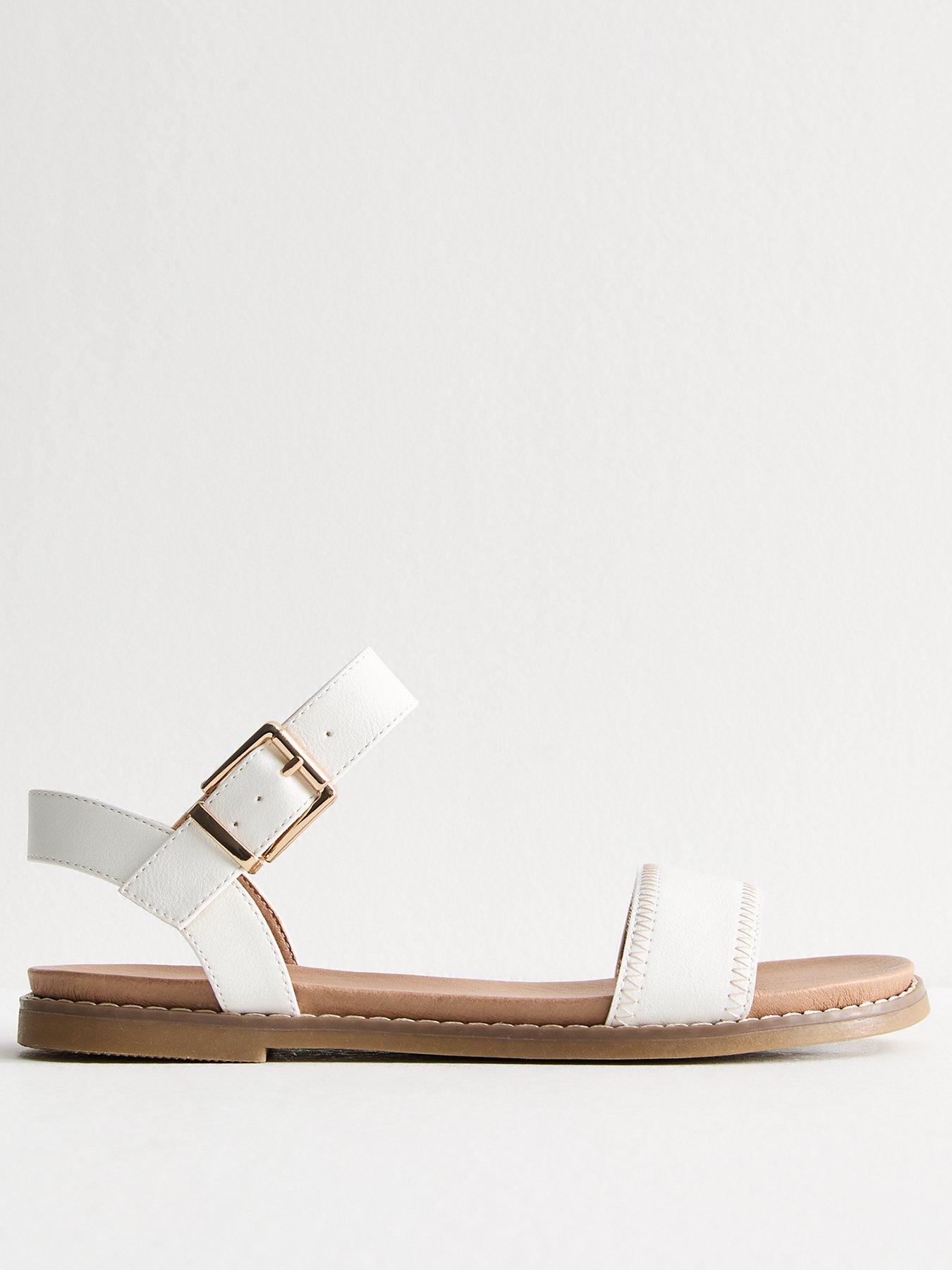 undefined White Stitch Detail Open Toe Sandals