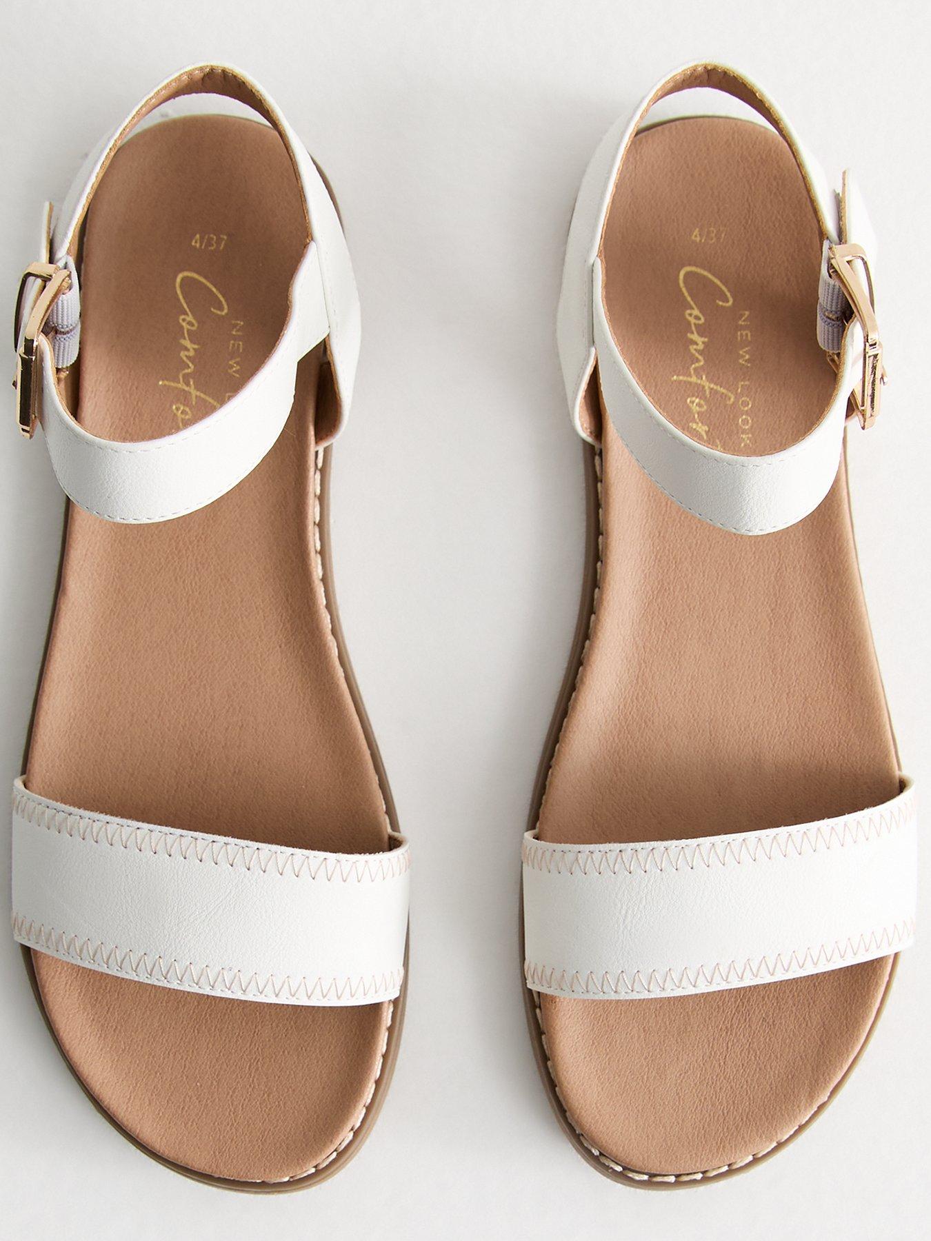 Image 3 of 6 of New Look Stitch Detail Open Toe Sandals - White