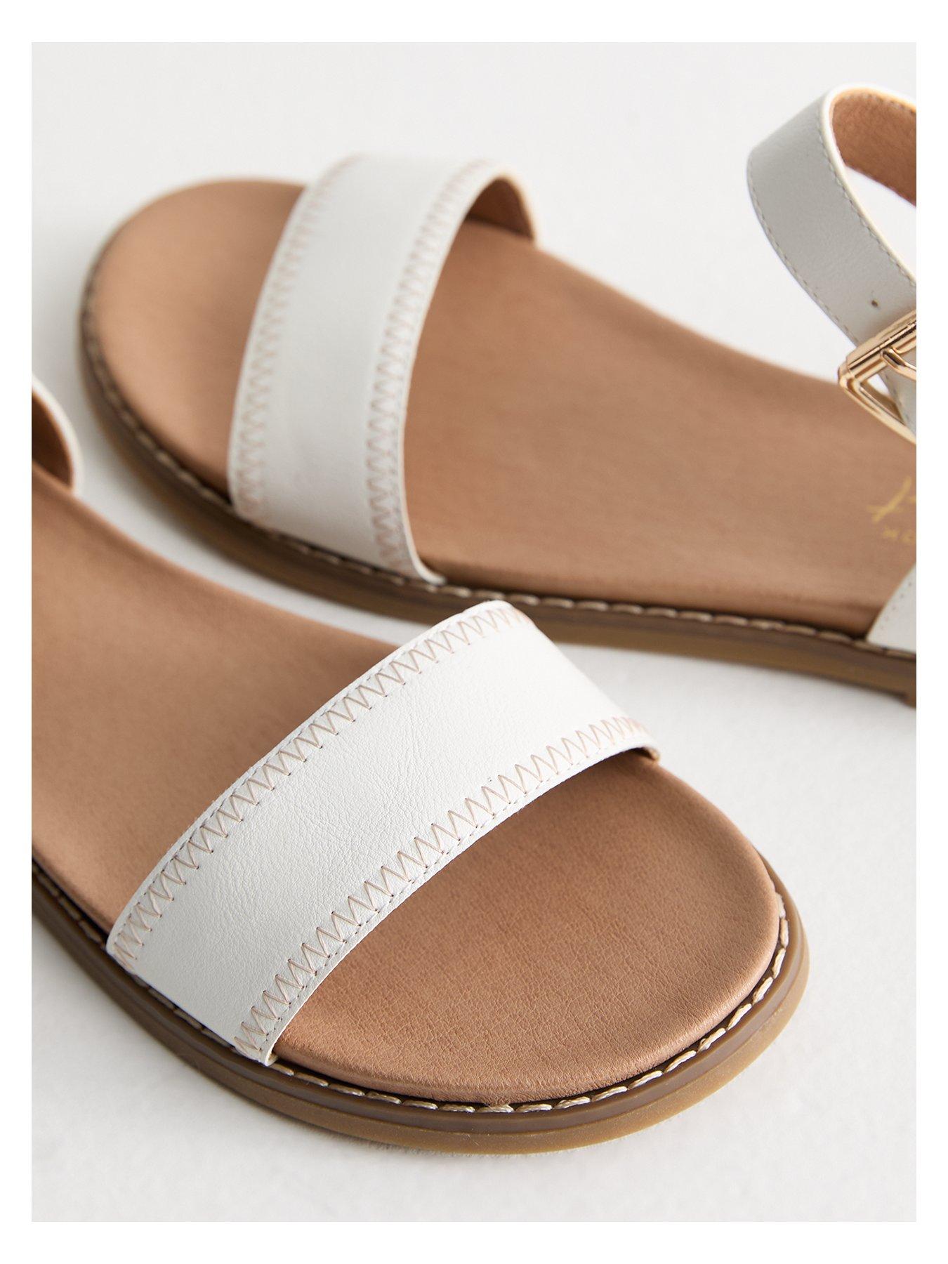 Image 4 of 6 of New Look Stitch Detail Open Toe Sandals - White