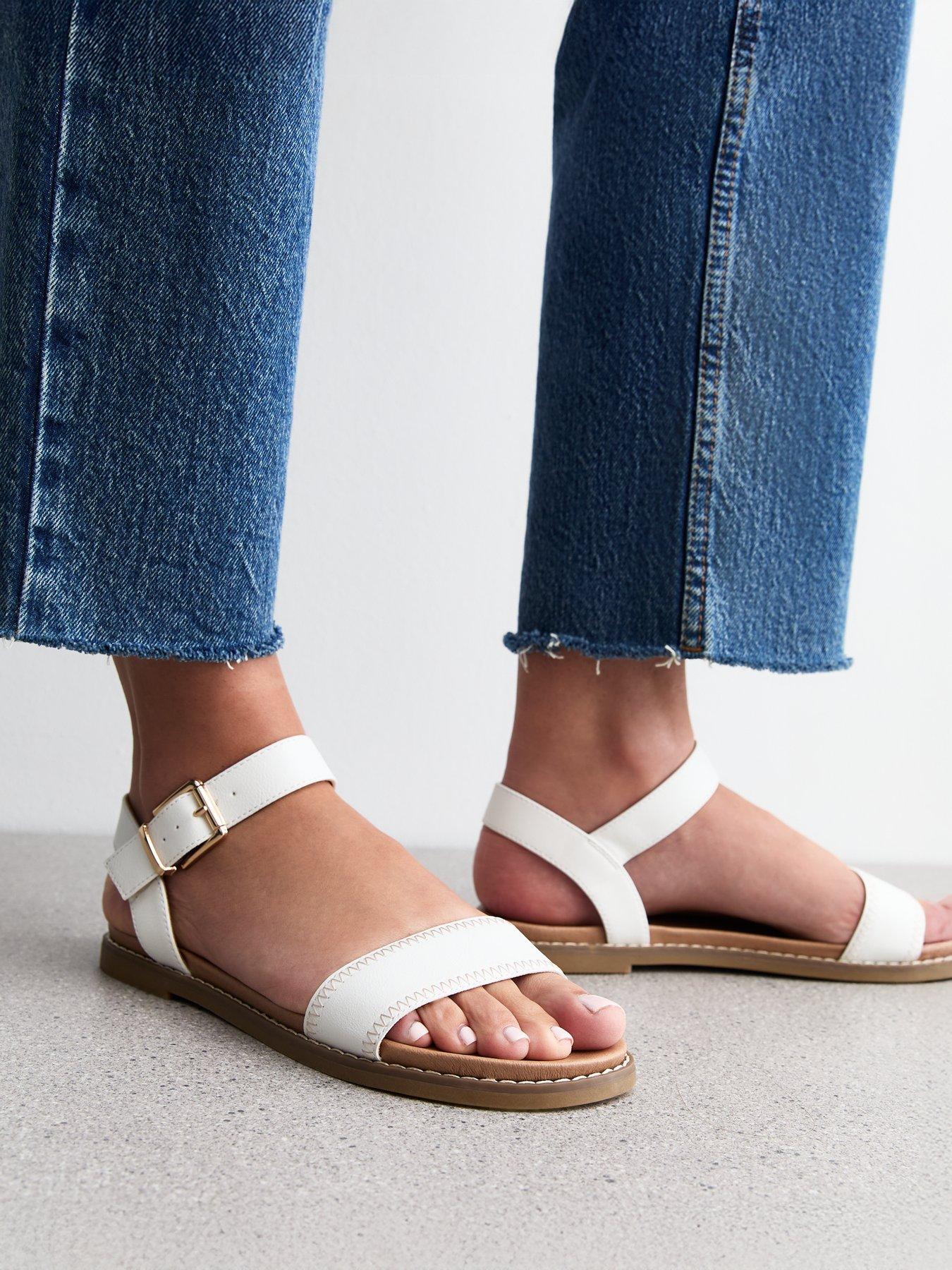 Image 5 of 6 of New Look Stitch Detail Open Toe Sandals - White