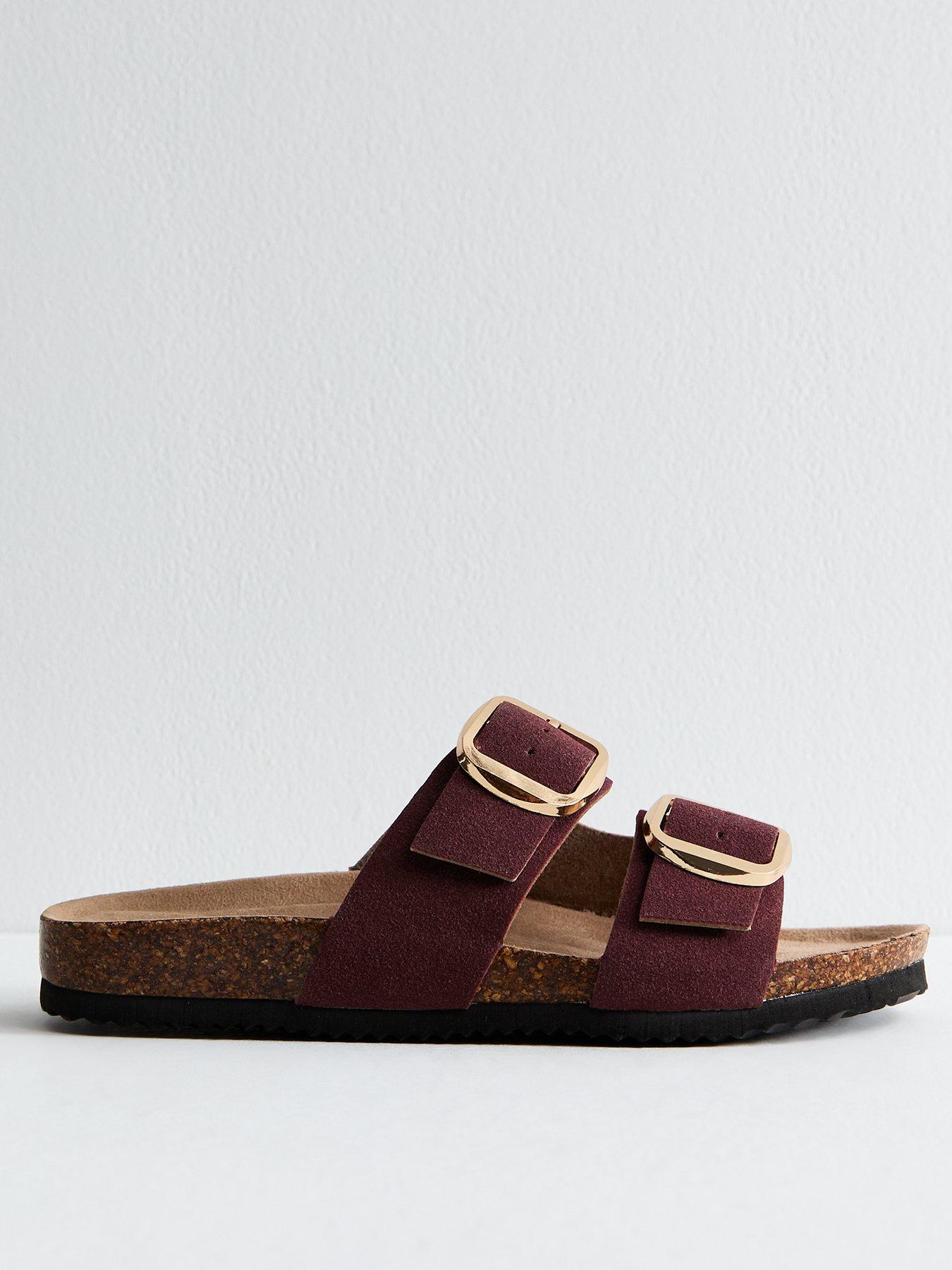 undefined Burgundy Faux Suede Buckled Strap Sandals - Red