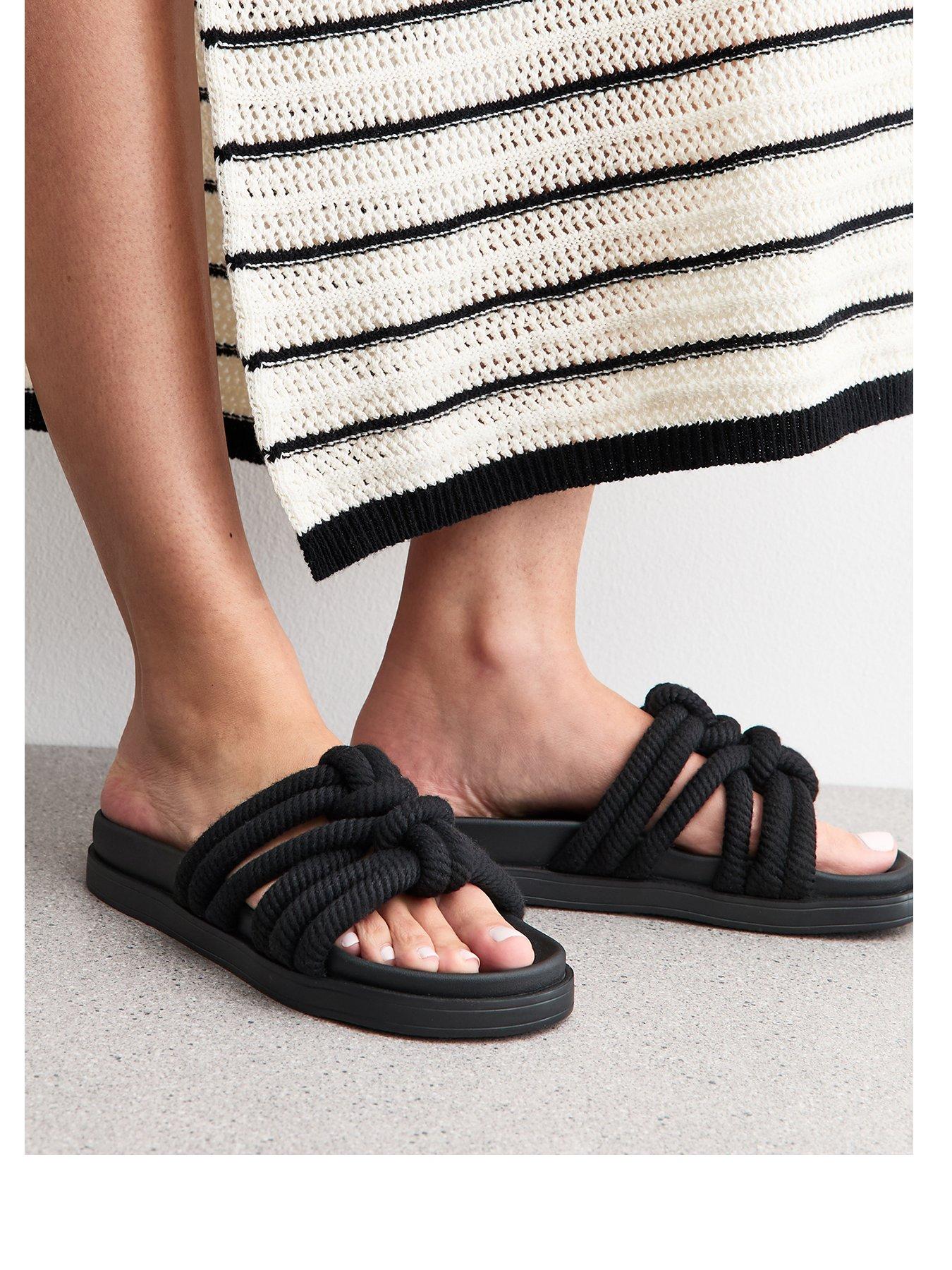 Image 2 of 6 of New Look Knotted Rope Strap Mule Sandals - Black