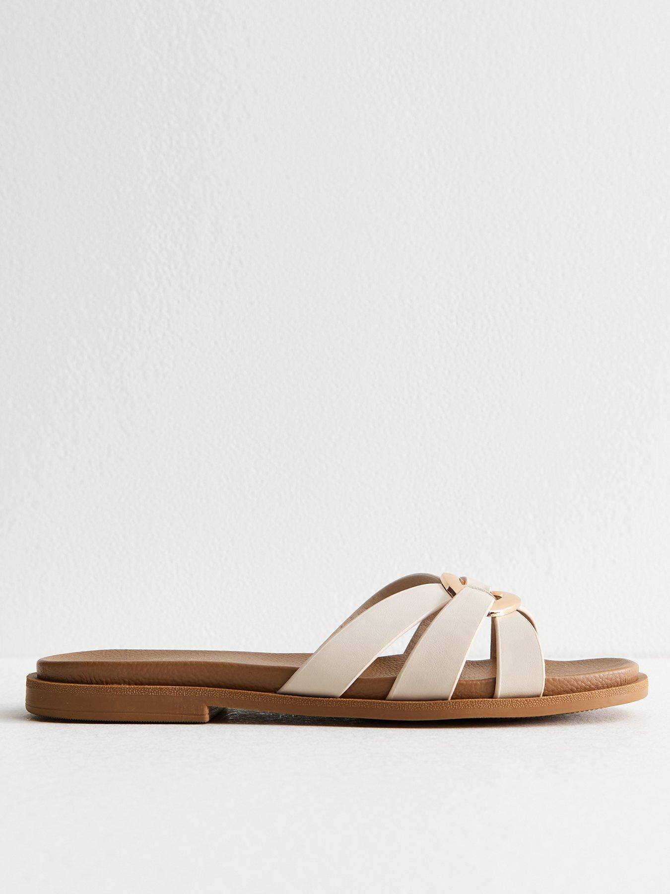 undefined Off White Multi Strap Flat Sandals