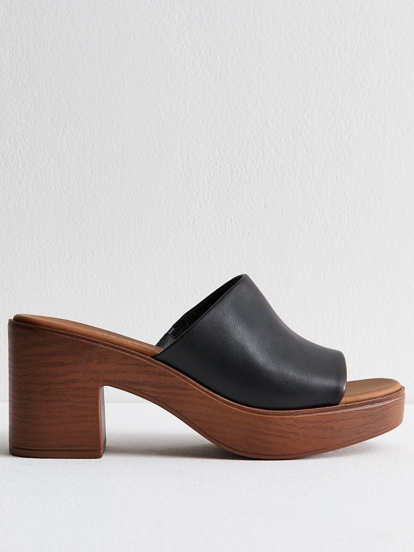 undefined Faux Leather Strap Platform Mules - Black