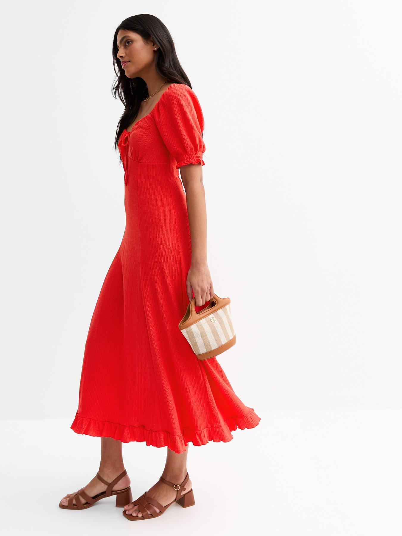 Image 3 of 4 of New Look Red Square Neck Crinkled Jersey Midi Dress