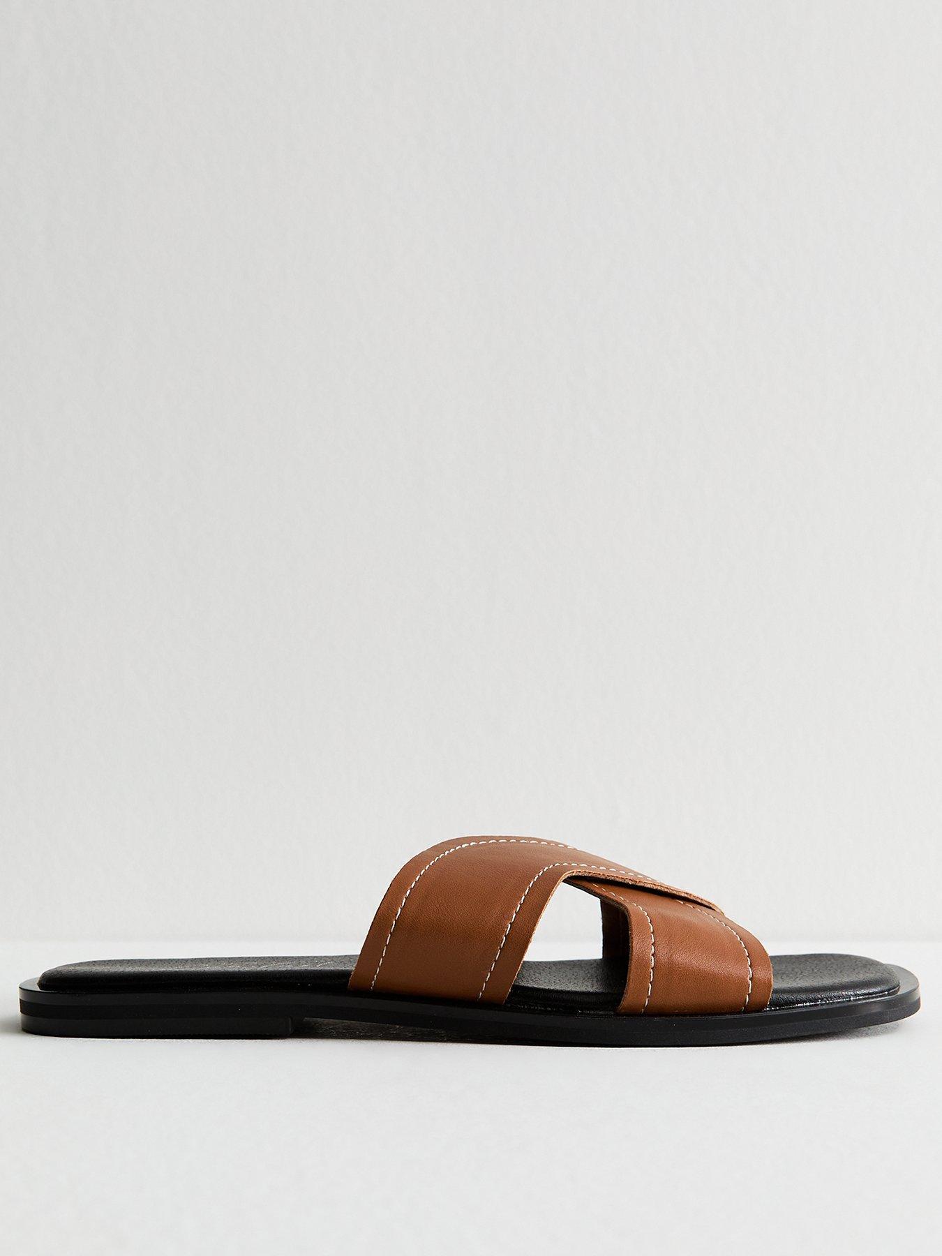 undefined Tan Faux Leather Crossover Strap Mule Sandals - Brown