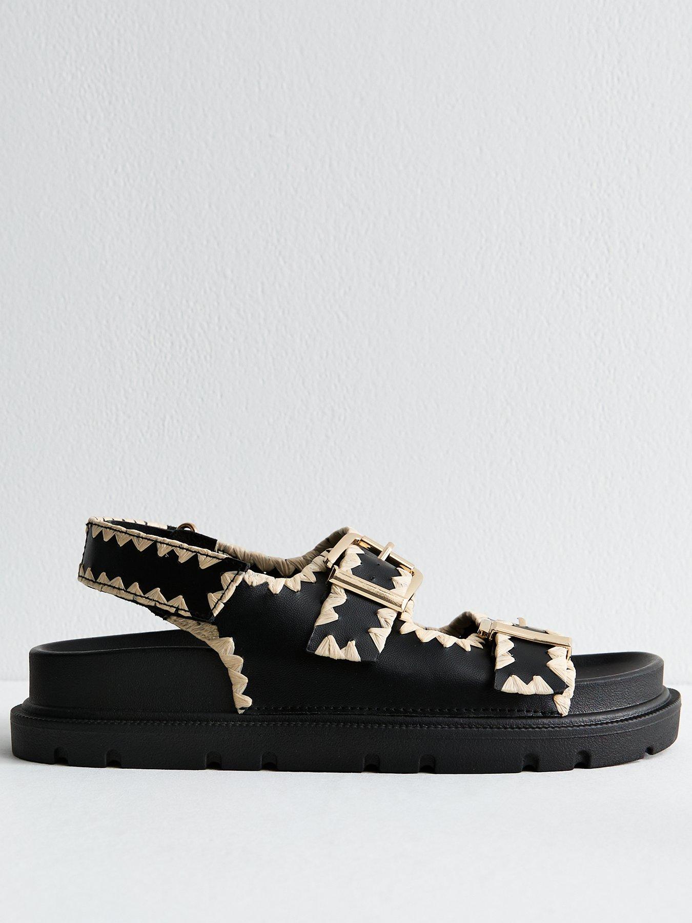 undefined Black Whipstitched Faux Leather Sandals