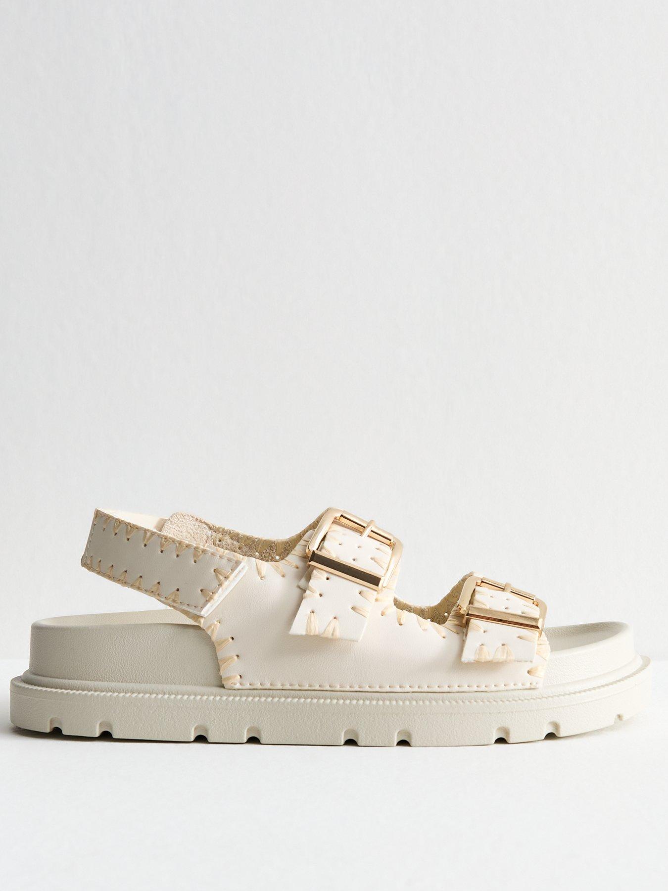 undefined White Whipstitched Faux Leather Sandals