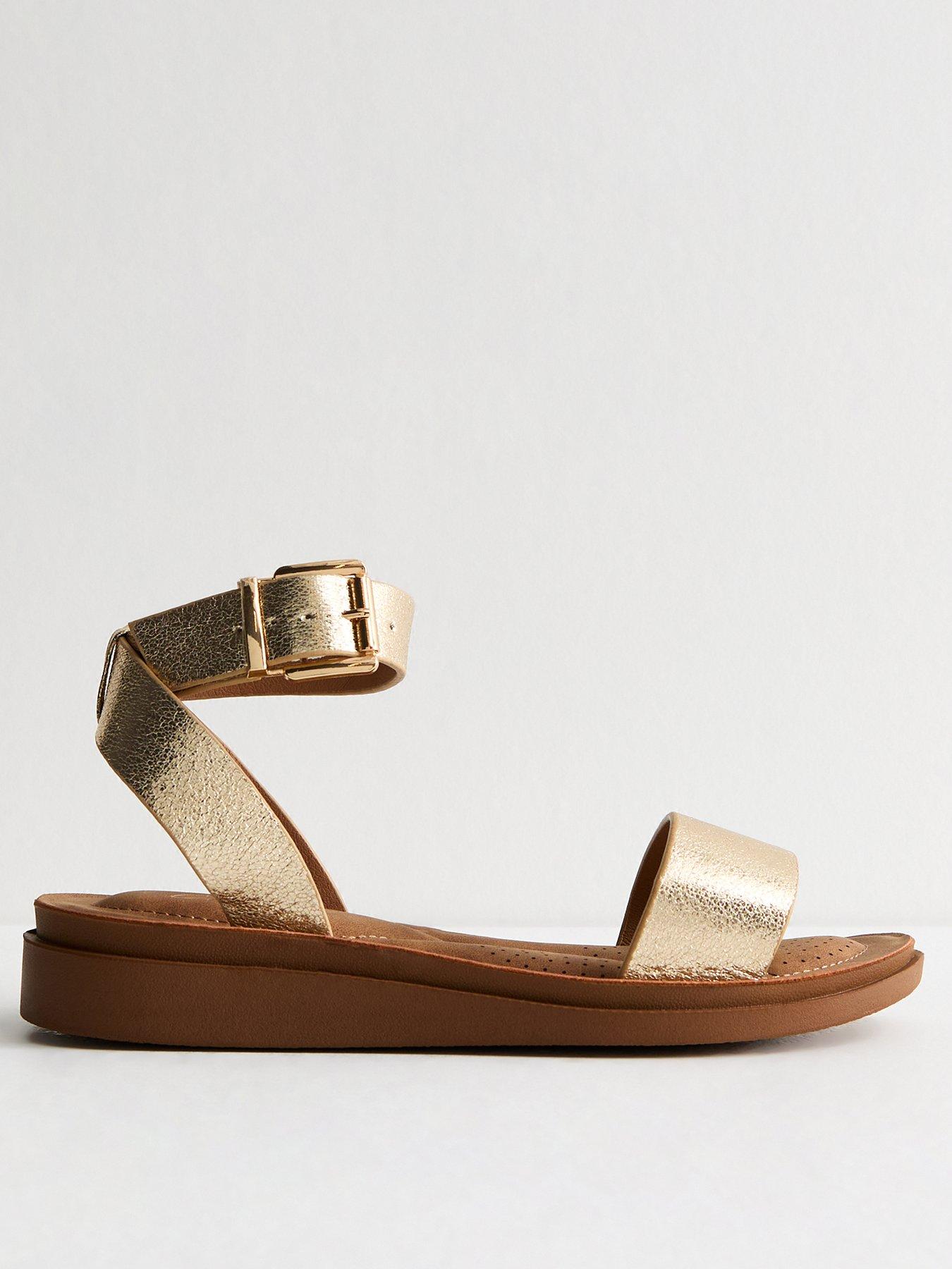 undefined Faux Leather Open Toe Sandals - Gold