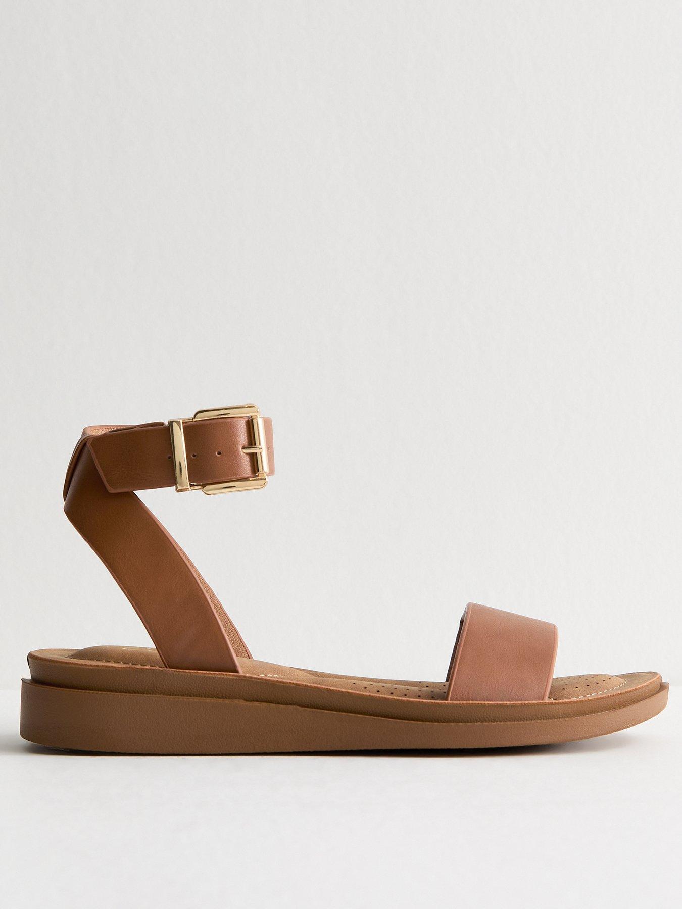 undefined Faux Suede Open Toe Sandals - Tan Brown