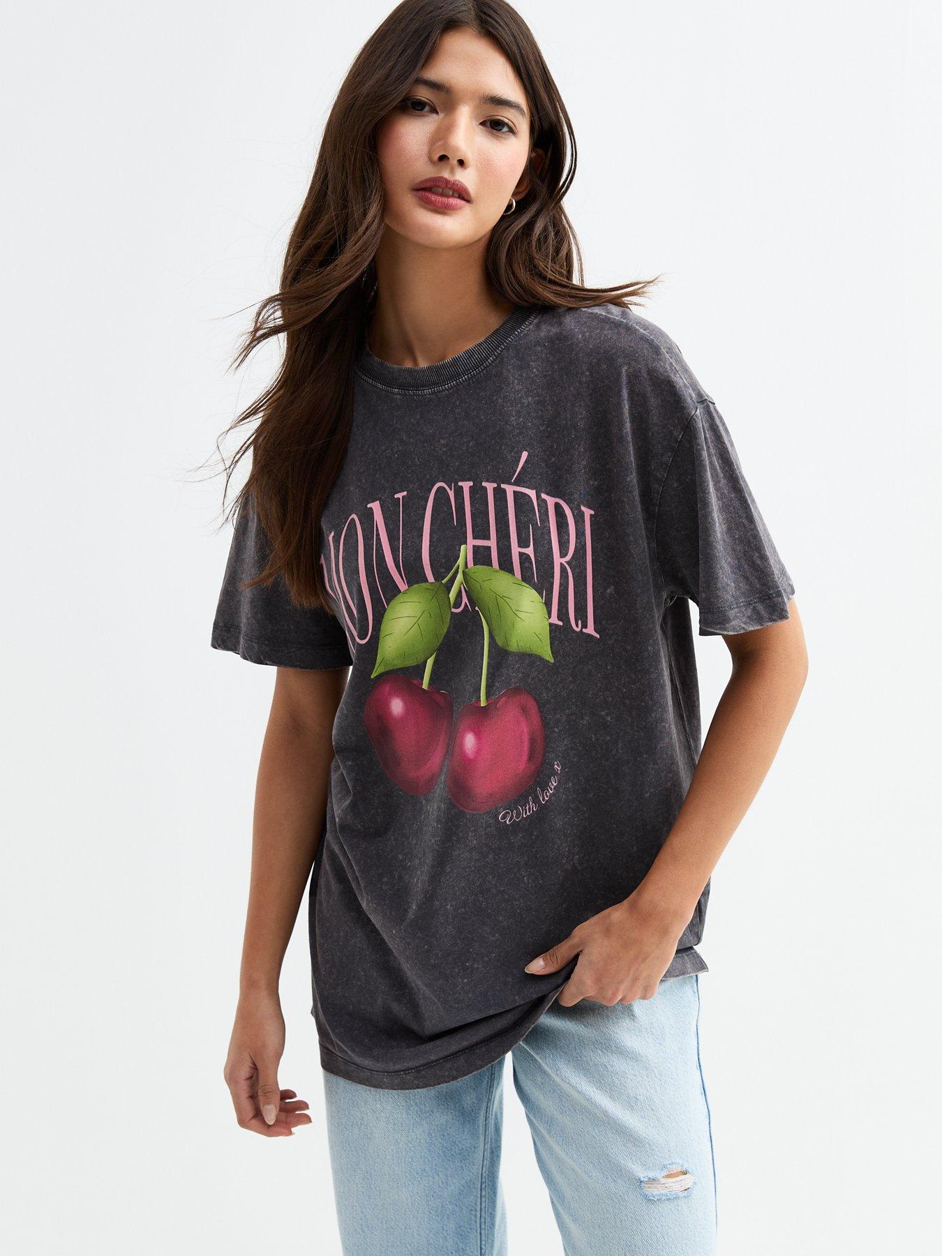 undefined Dark Grey Acid Wash Mon Cheri Print T-shirt