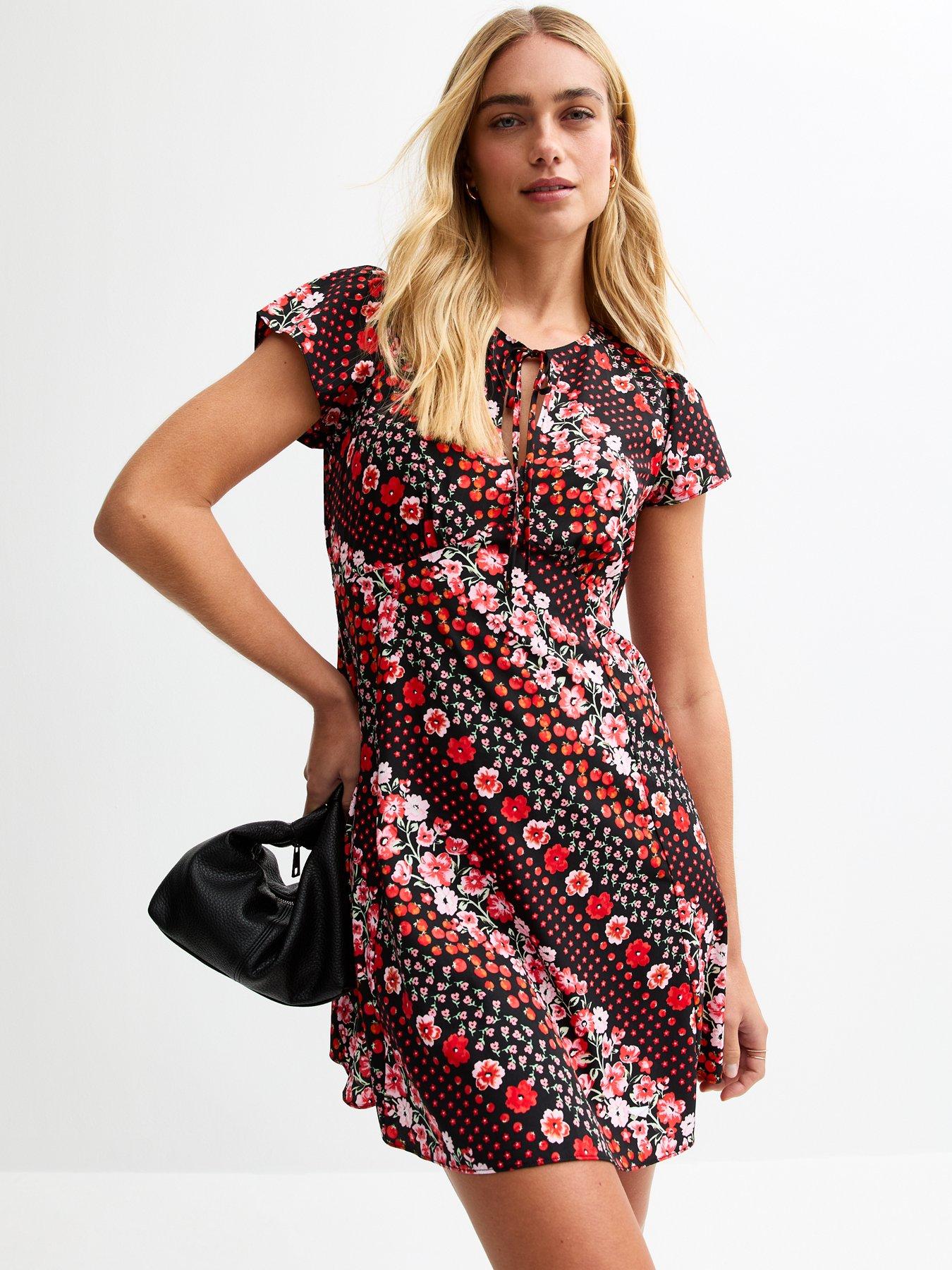undefined Floral and Tomato Print Crepe Mini Dress - Black