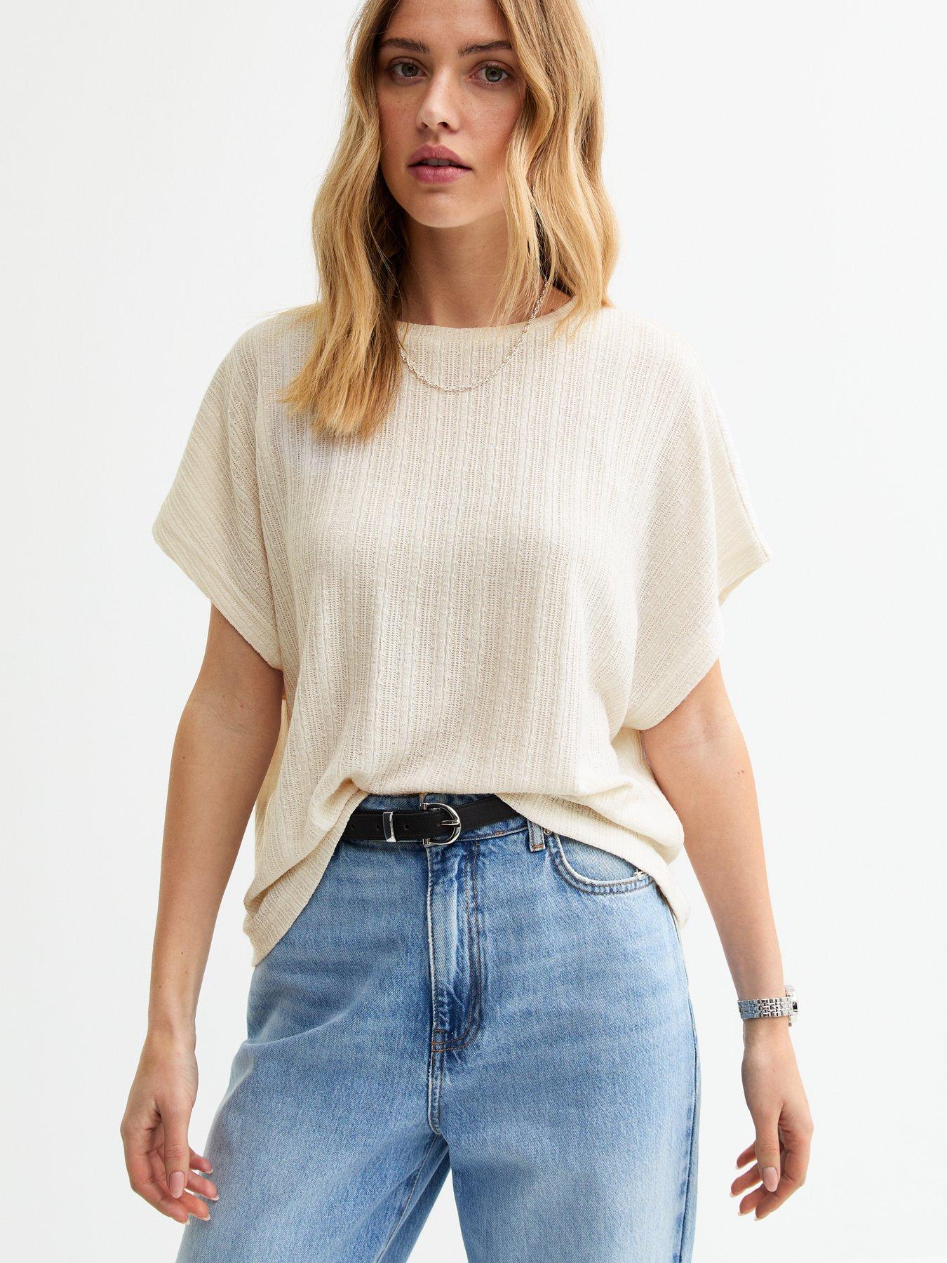 undefined Cream Oversized Pointelle Top