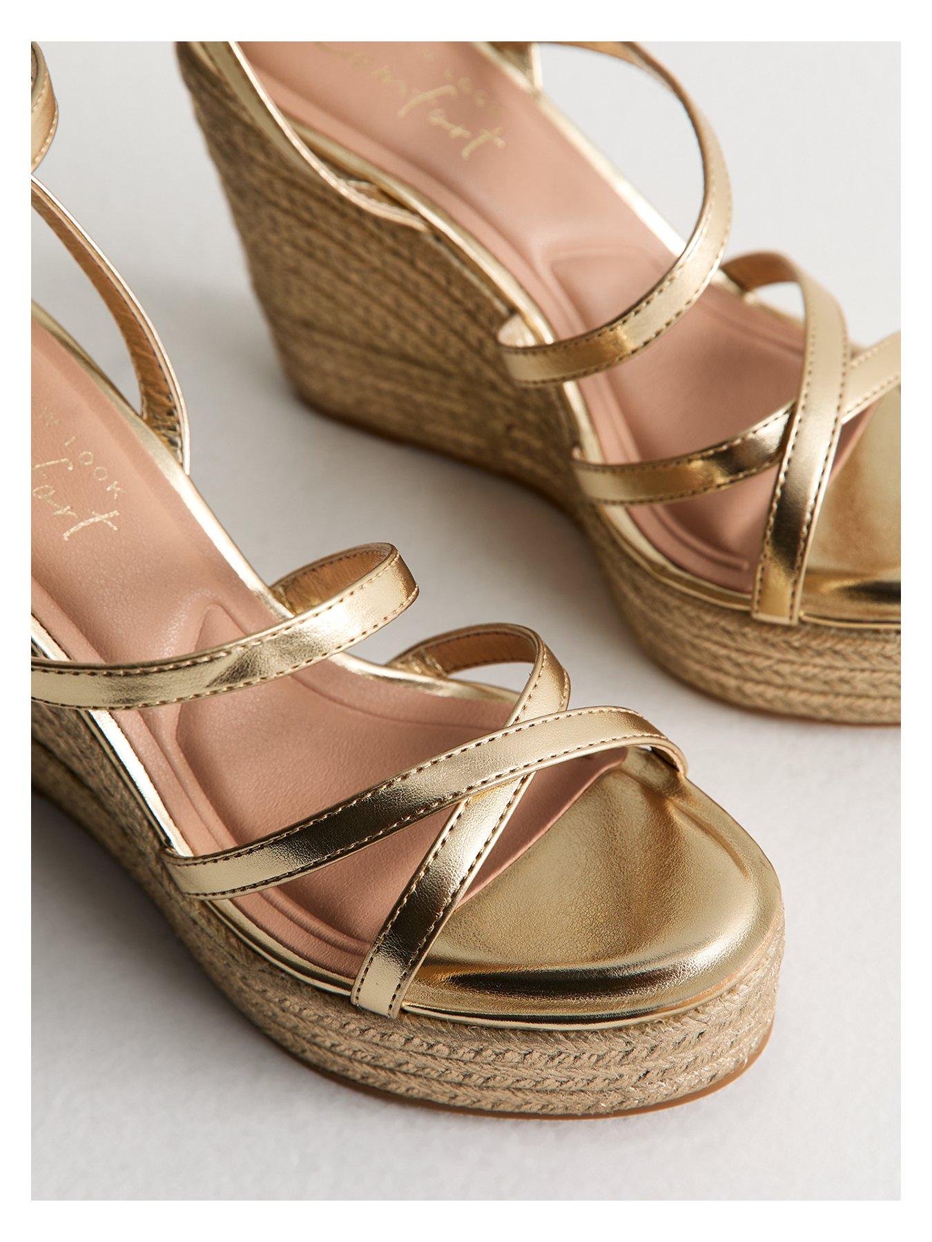 Gold Metallic Wedge Sandals New Look Faux Leather Metallic Strap - Main Image