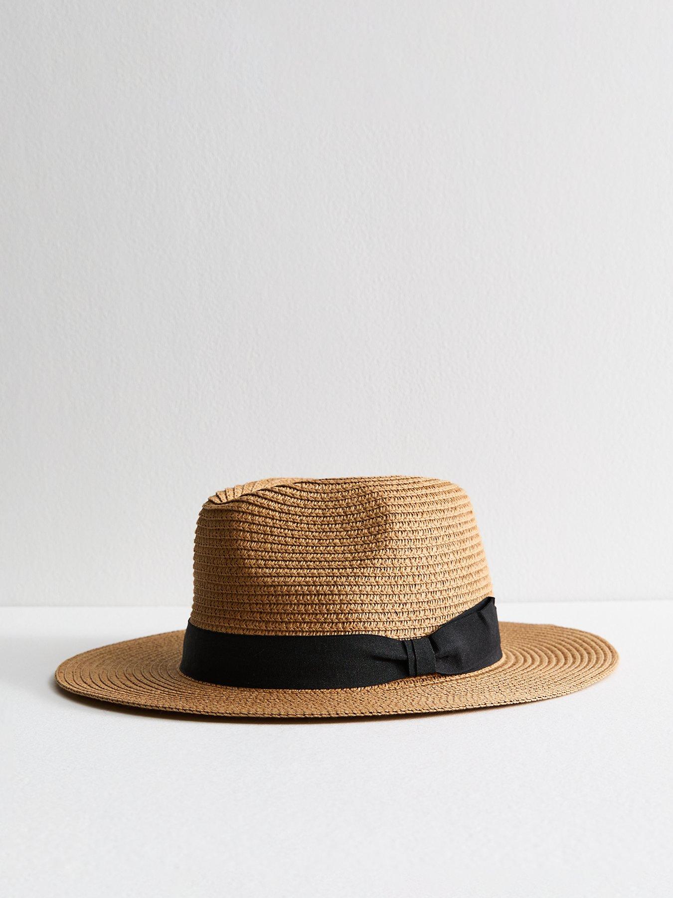 undefined Brown Bow Detail Straw Effect Fedora Hat