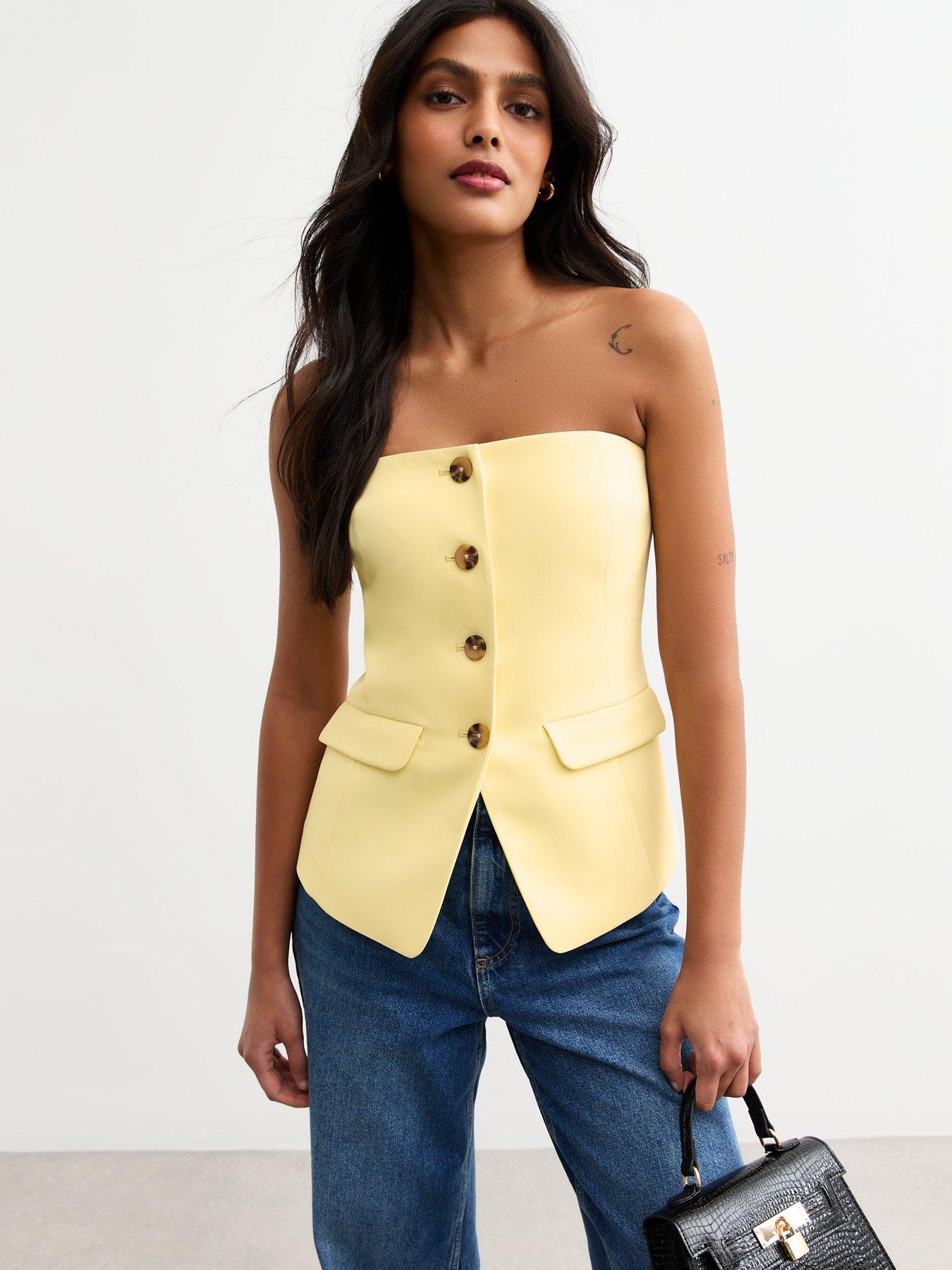 undefined Light Yellow Button Front Bandeau Waistcoat