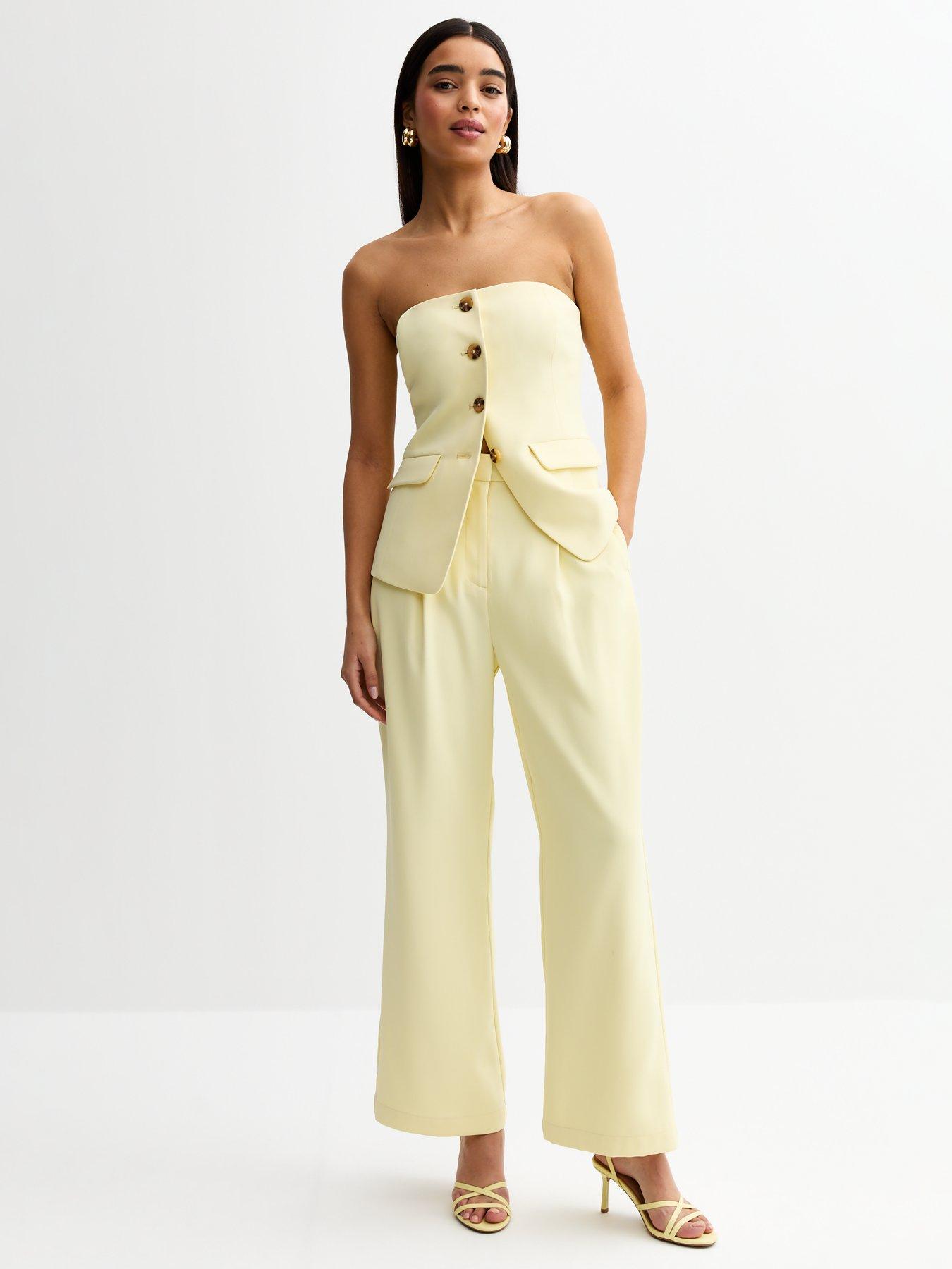 Image 1 of 4 of New Look Straight Leg Tailored Trousers - Light Yellow