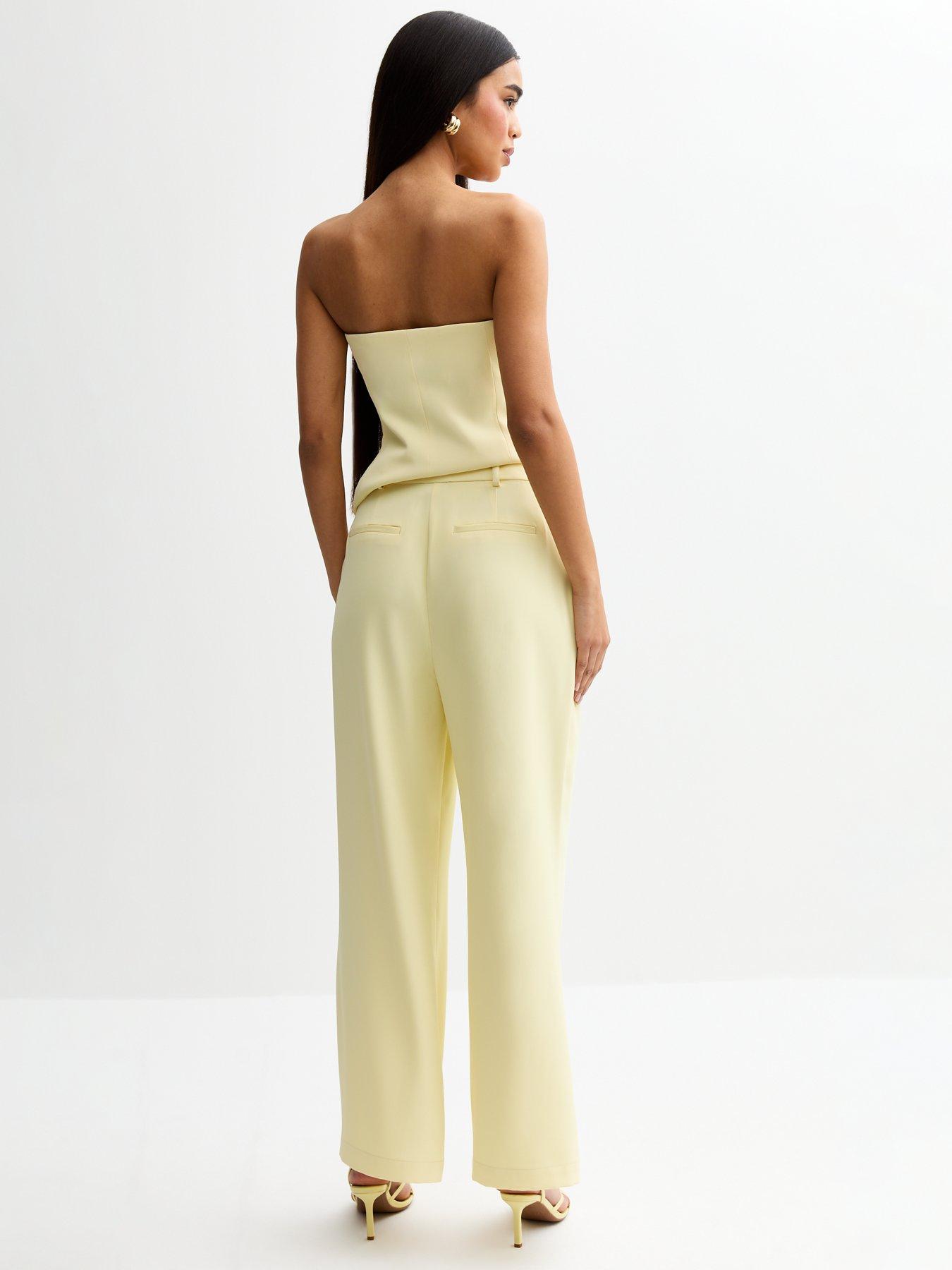 Image 2 of 4 of New Look Straight Leg Tailored Trousers - Light Yellow