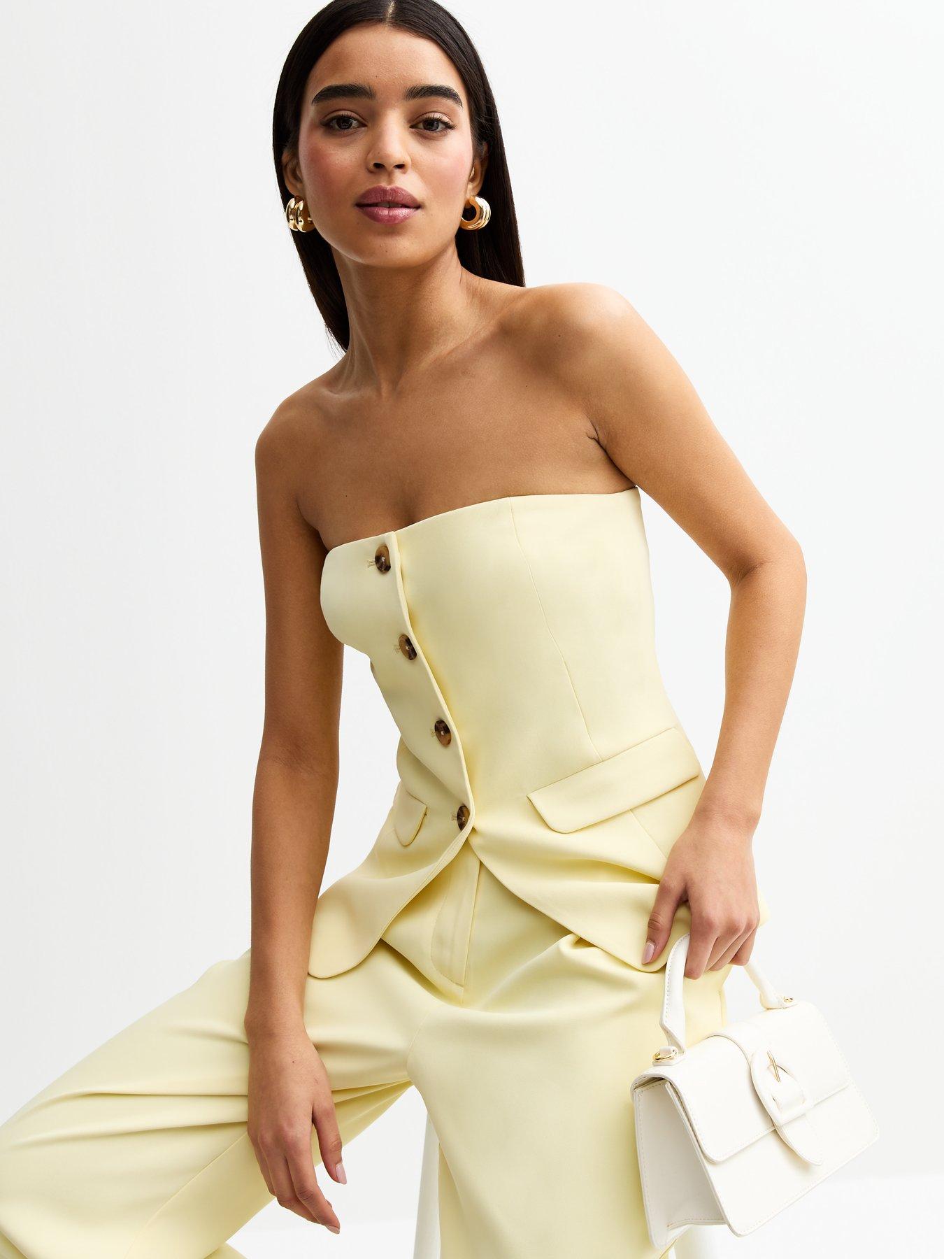 Image 3 of 4 of New Look Straight Leg Tailored Trousers - Light Yellow