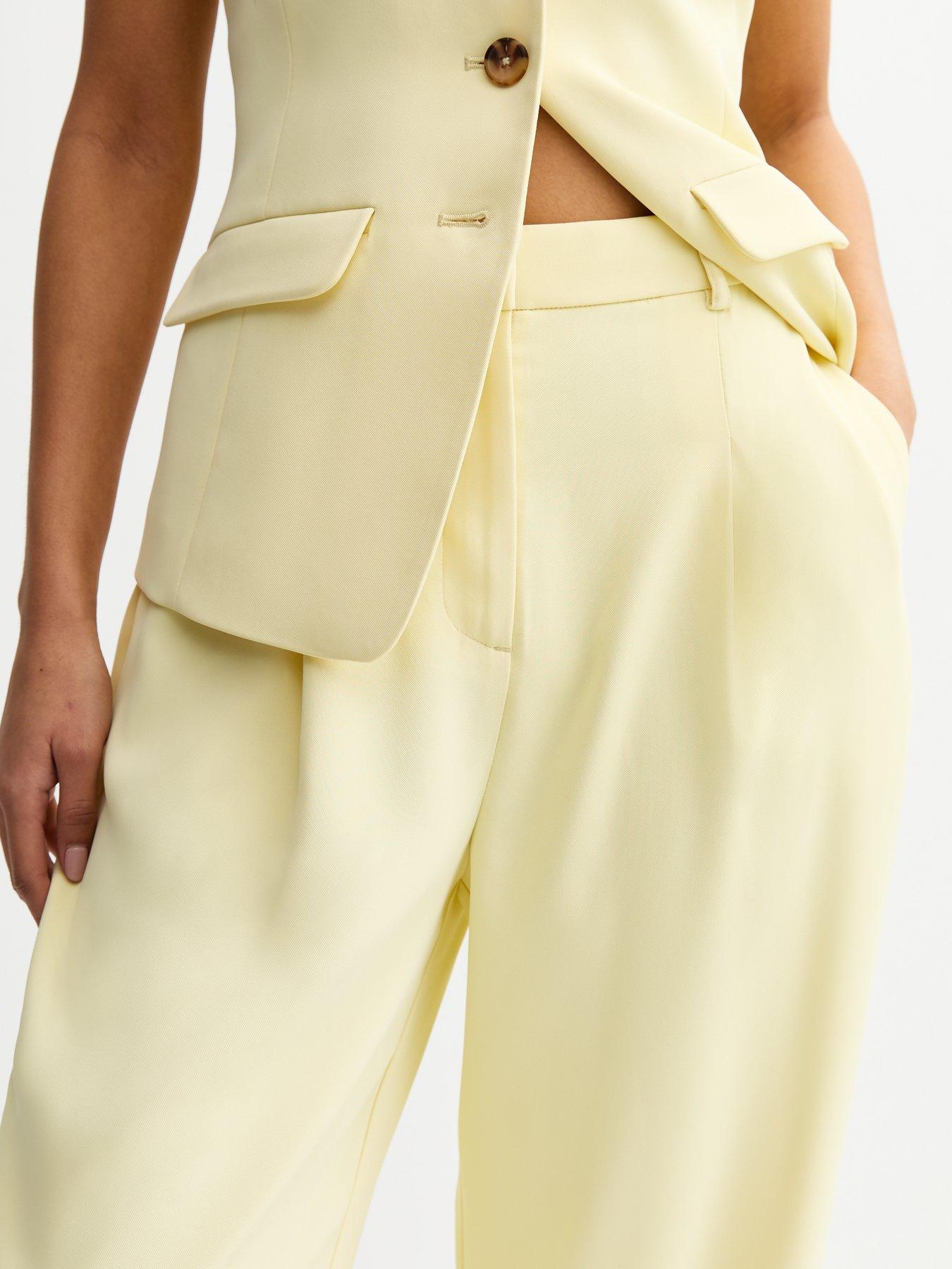 Image 4 of 4 of New Look Straight Leg Tailored Trousers - Light Yellow