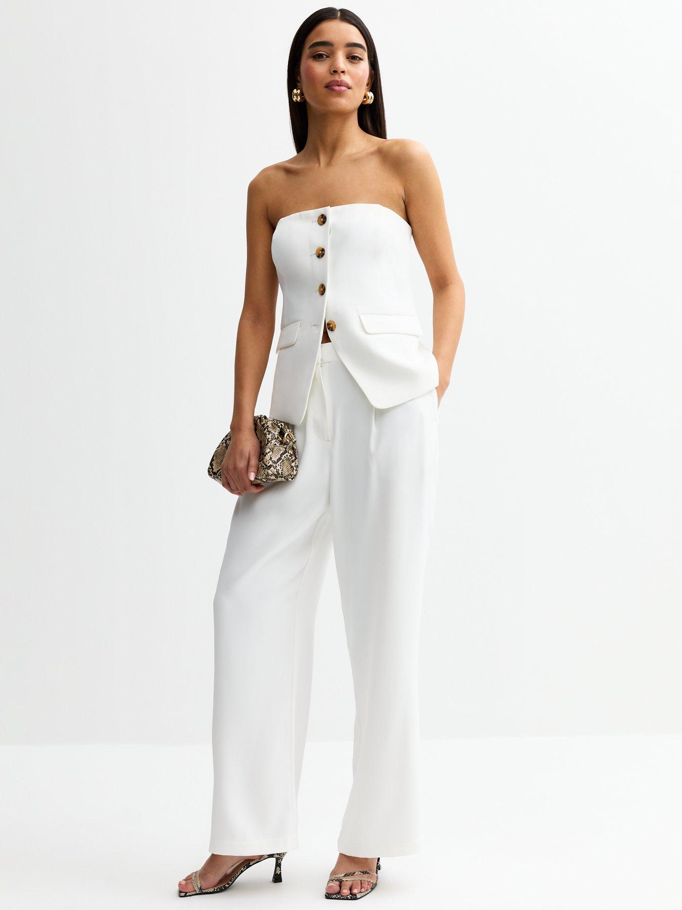 undefined White Straight Leg Tailored Trousers