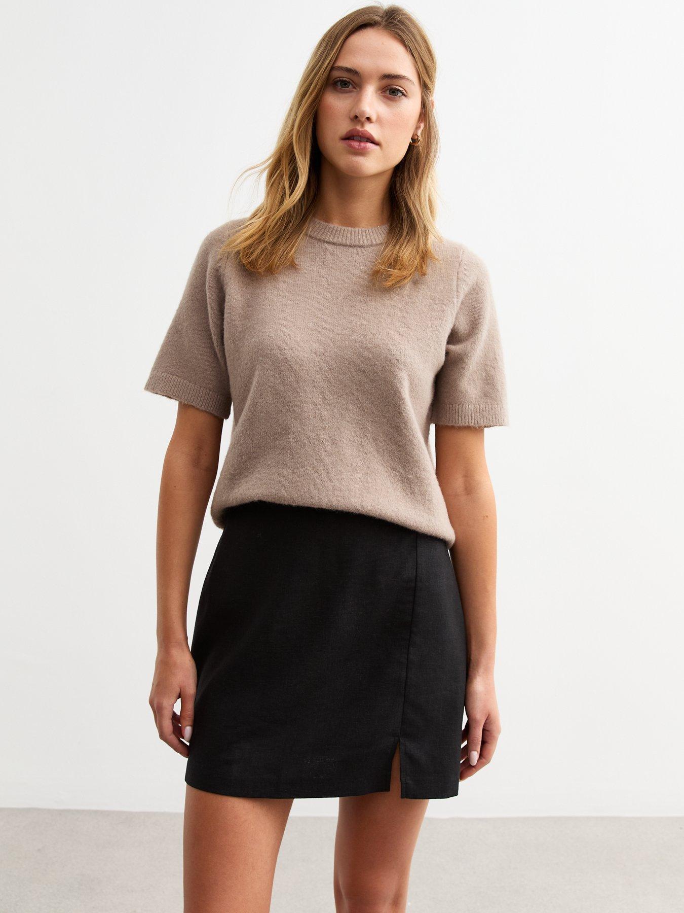 undefined Black Soft Touch Linen Blend Pelmet Mini Skirt