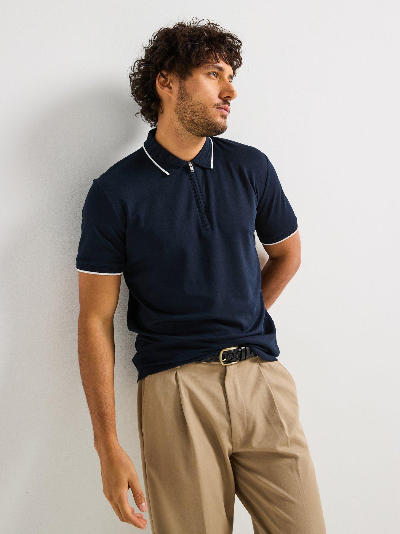 undefined Fave Sport Zip Short Sleeve Polo Shirt - Navy