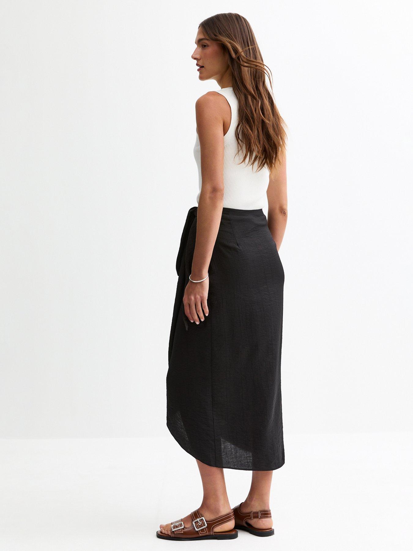 Image 2 of 6 of New Look Black Crinkled Sarong Midi Skirt