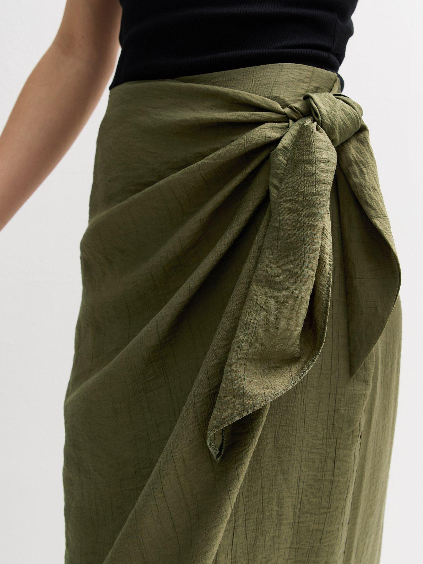 next khaki wrap around skirt