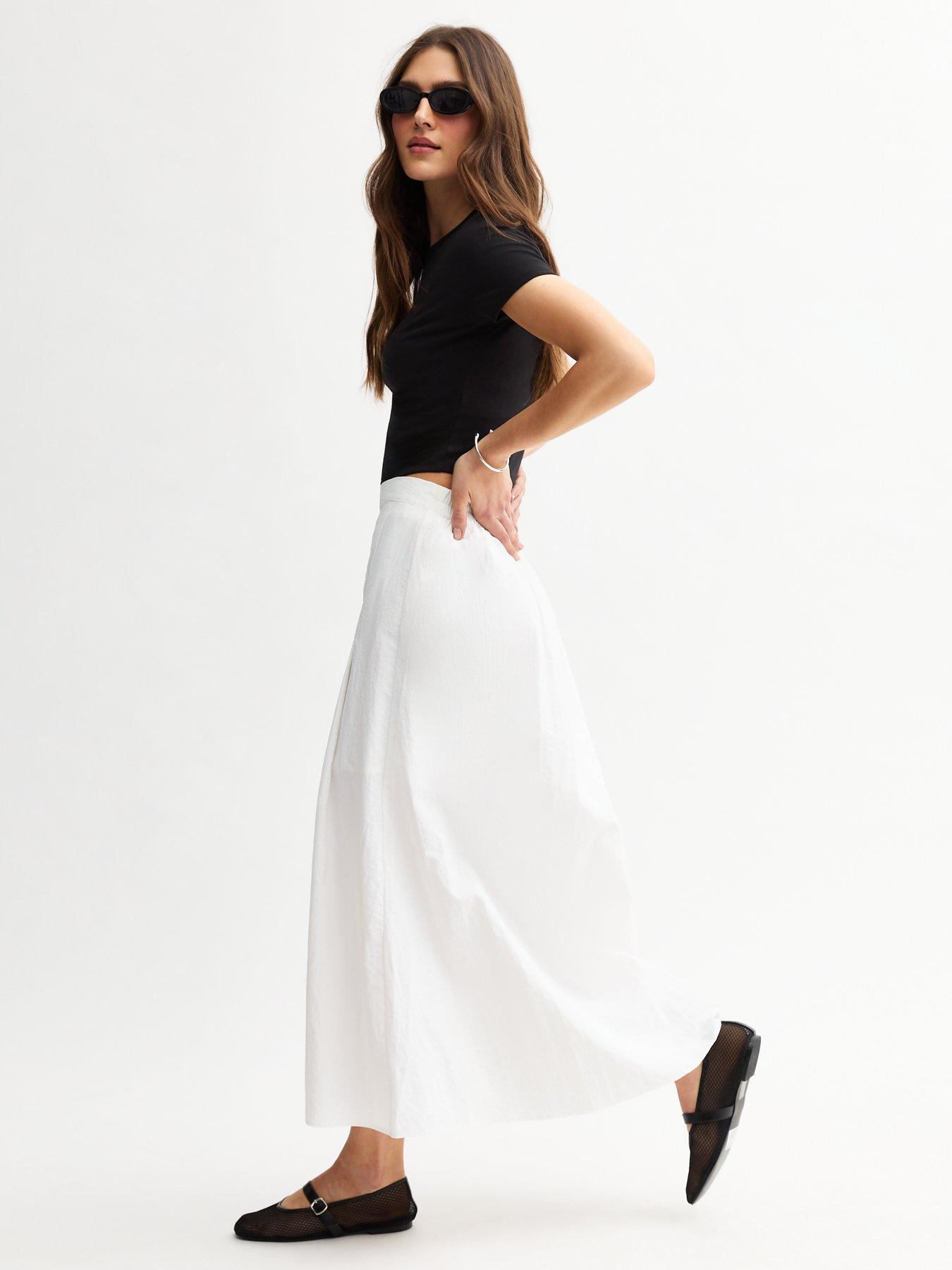 undefined White Pleated Midi Skirt