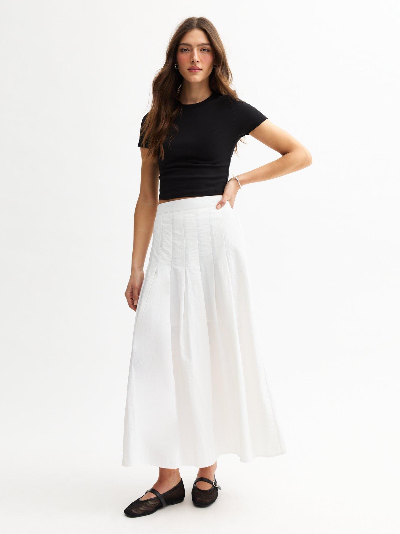 【Anyone more】Mode Pleated Midi Skirt New Look Pleated Midi Skirt - White | Very