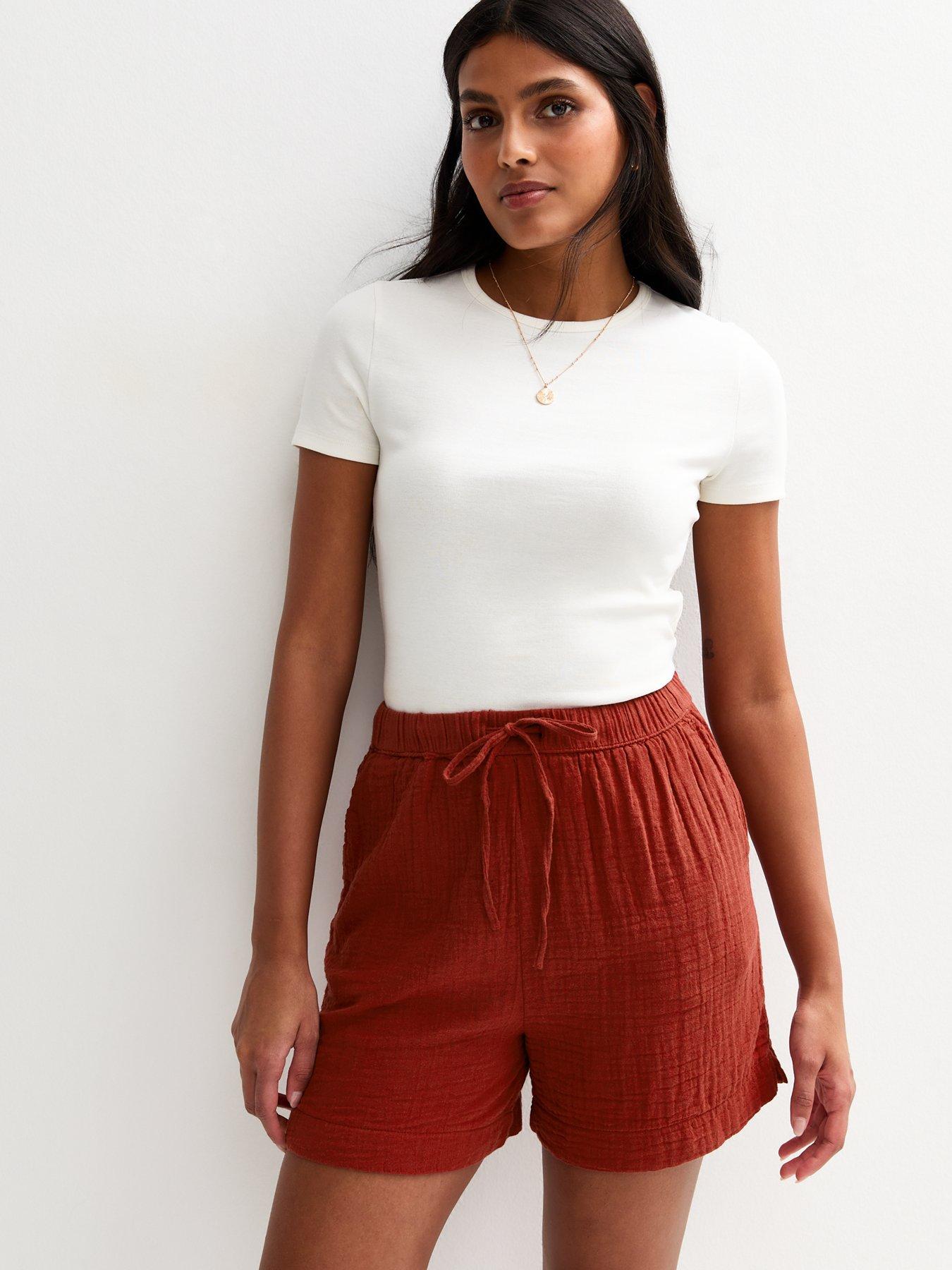 undefined Rust Textured Drawstring Waist Shorts - Red