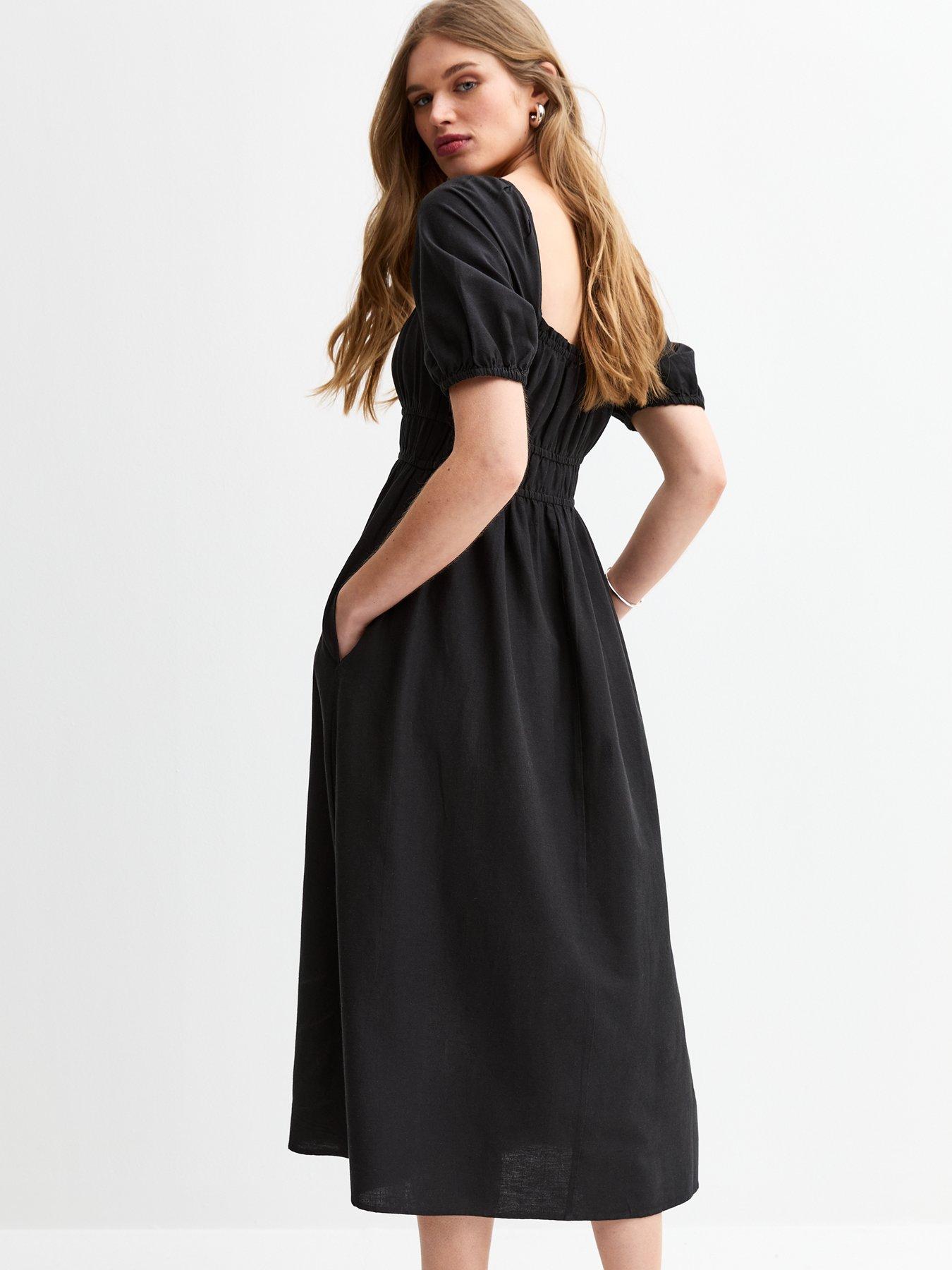 Image 2 of 5 of New Look Black Puff Sleeve Midi Dress