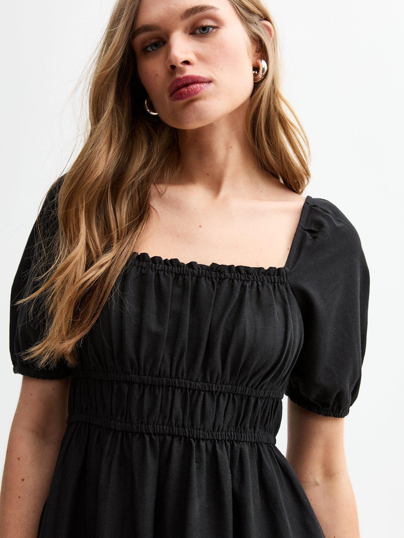 Image 3 of 5 of New Look Black Puff Sleeve Midi Dress