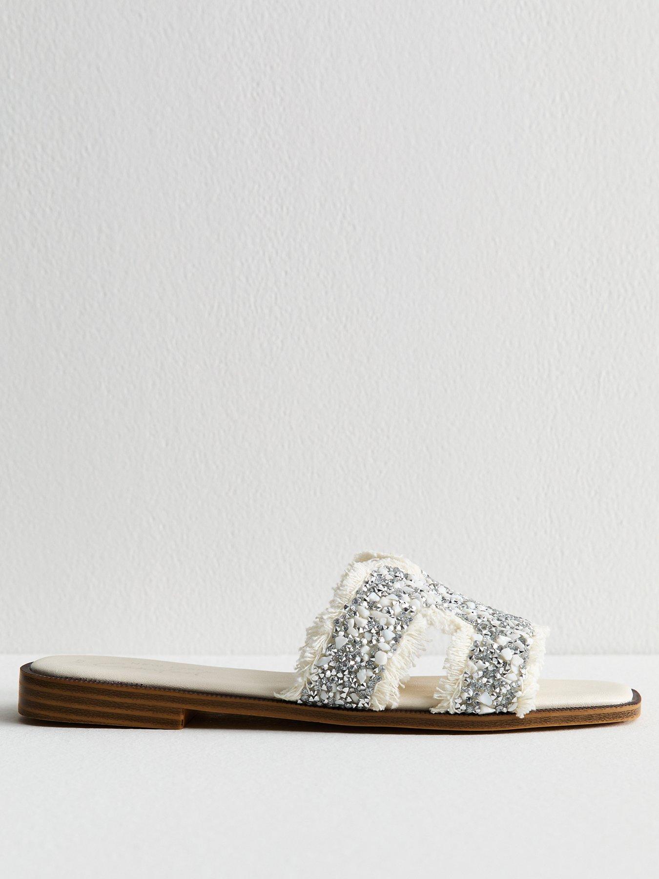 undefined Off White Embellished Strap Cutout Mules - Cream
