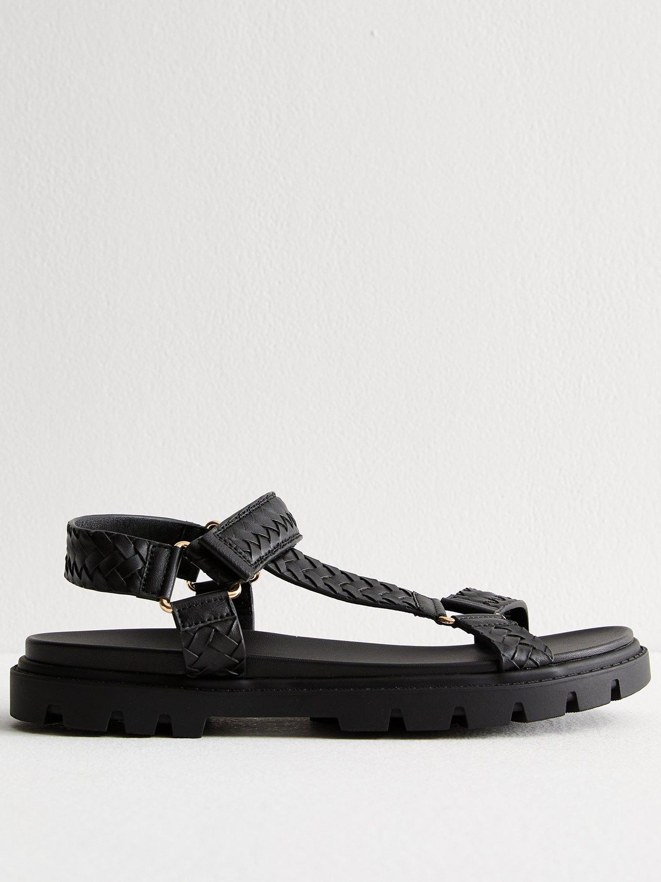 Image 1 of 6 of New Look Black Woven Strap Sandals