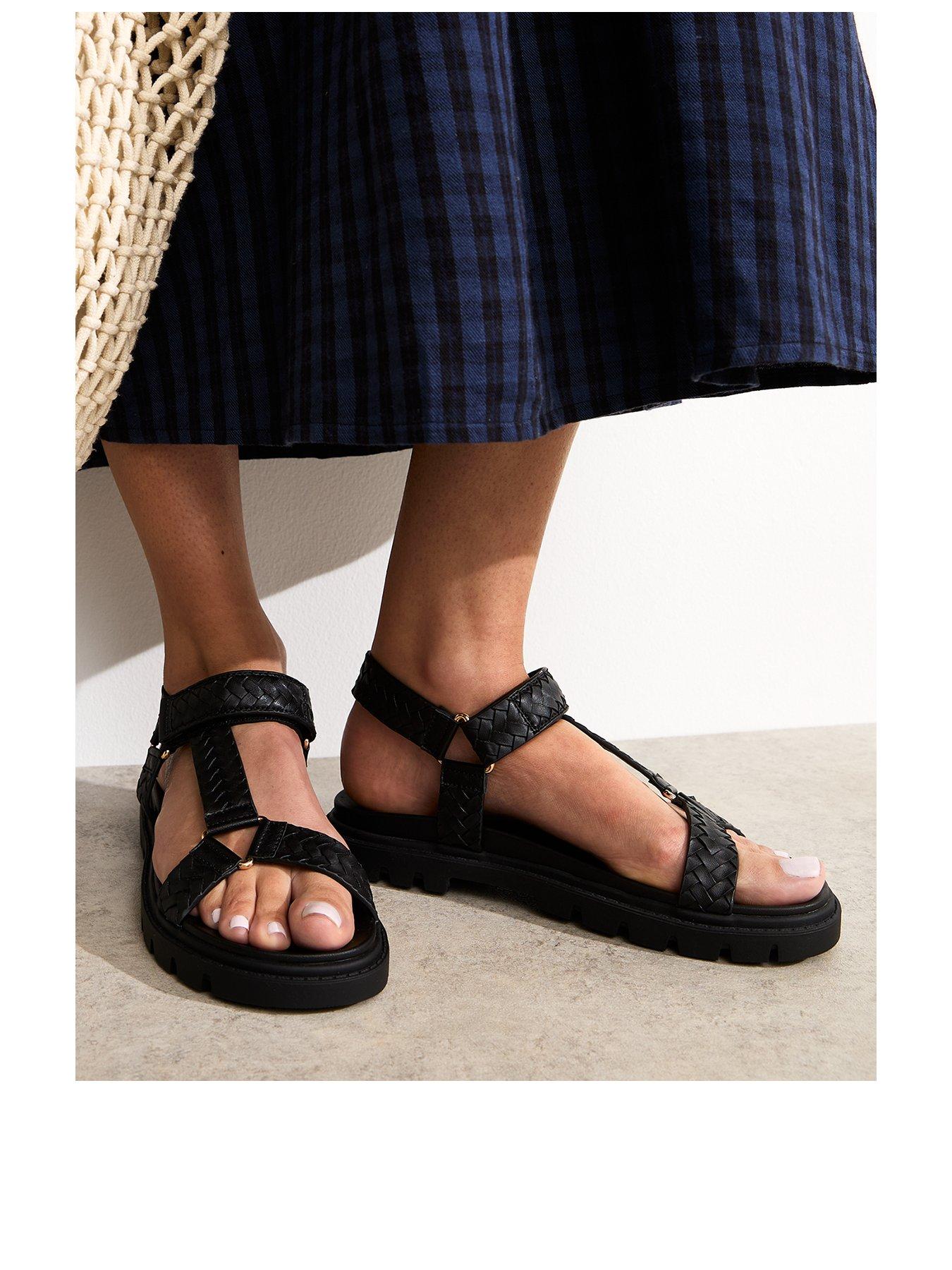 Image 2 of 6 of New Look Black Woven Strap Sandals