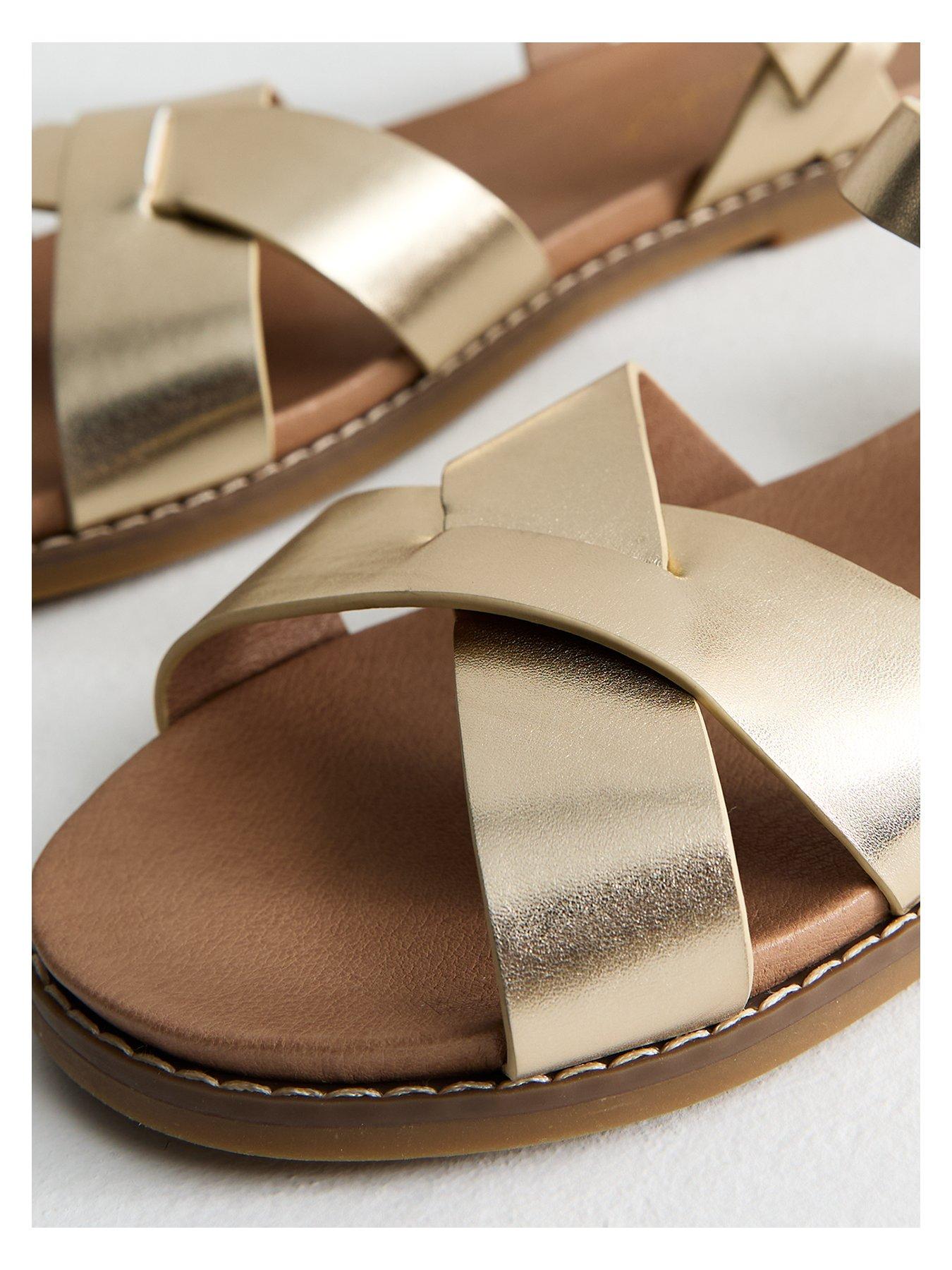 New Look Wide Fit Metallic Faux Leather Crossover Strap Sandals