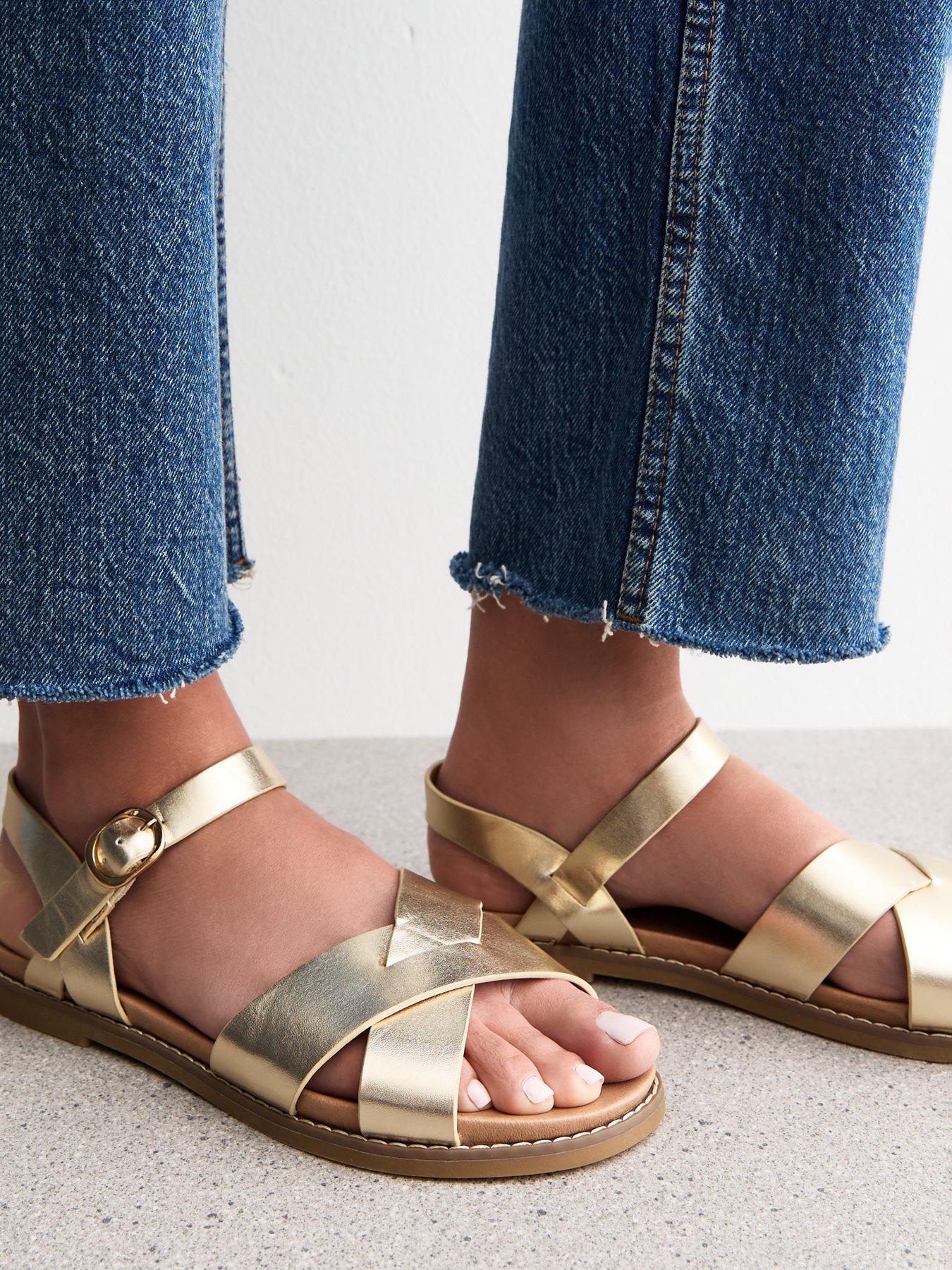 New Look Wide Fit Metallic Faux Leather Crossover Strap Sandals