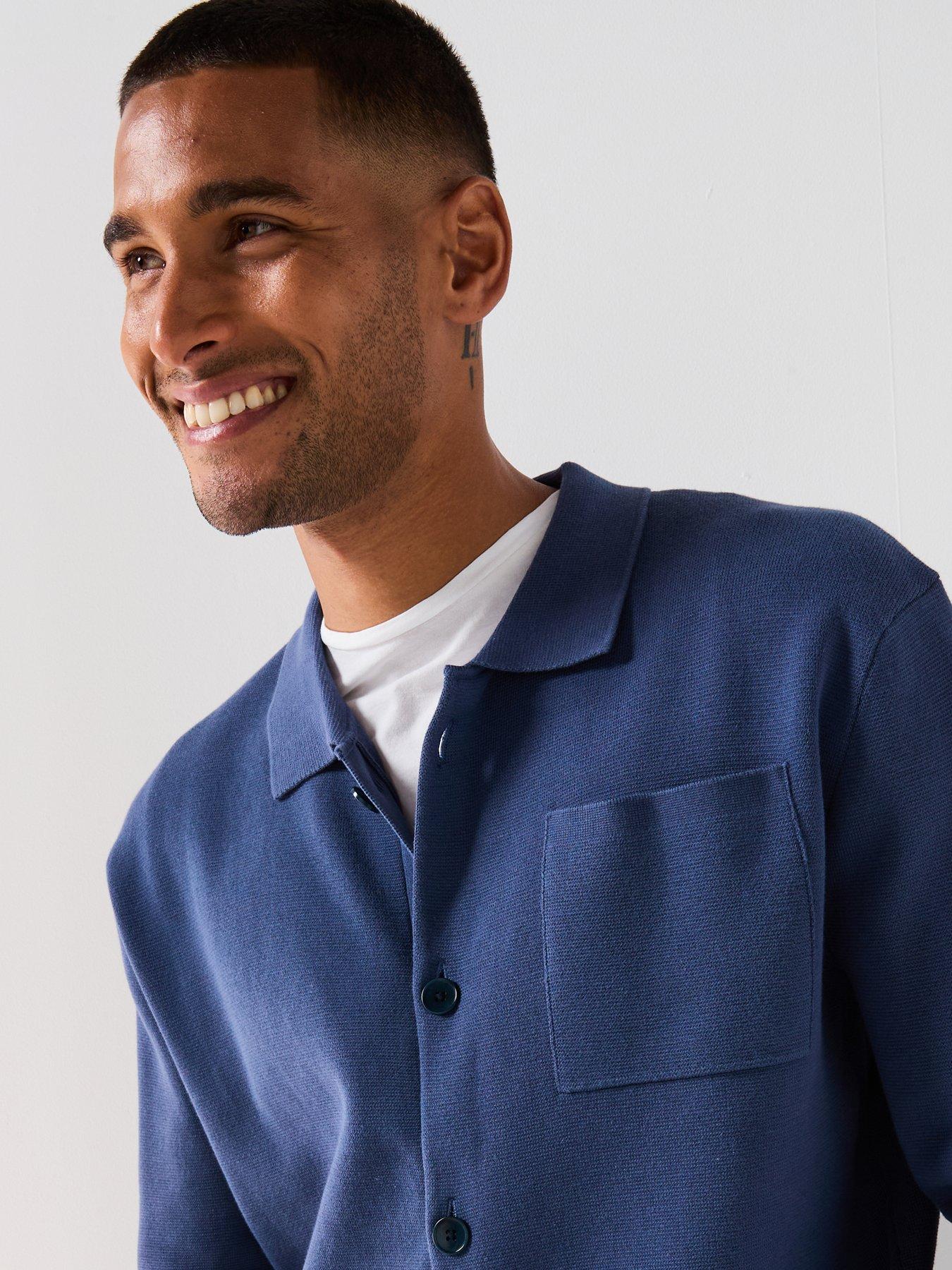Image 4 of 6 of Selected Homme Mike Lightweight Relaxed Fit Long Sleeve Knitted Cardigan - Blue